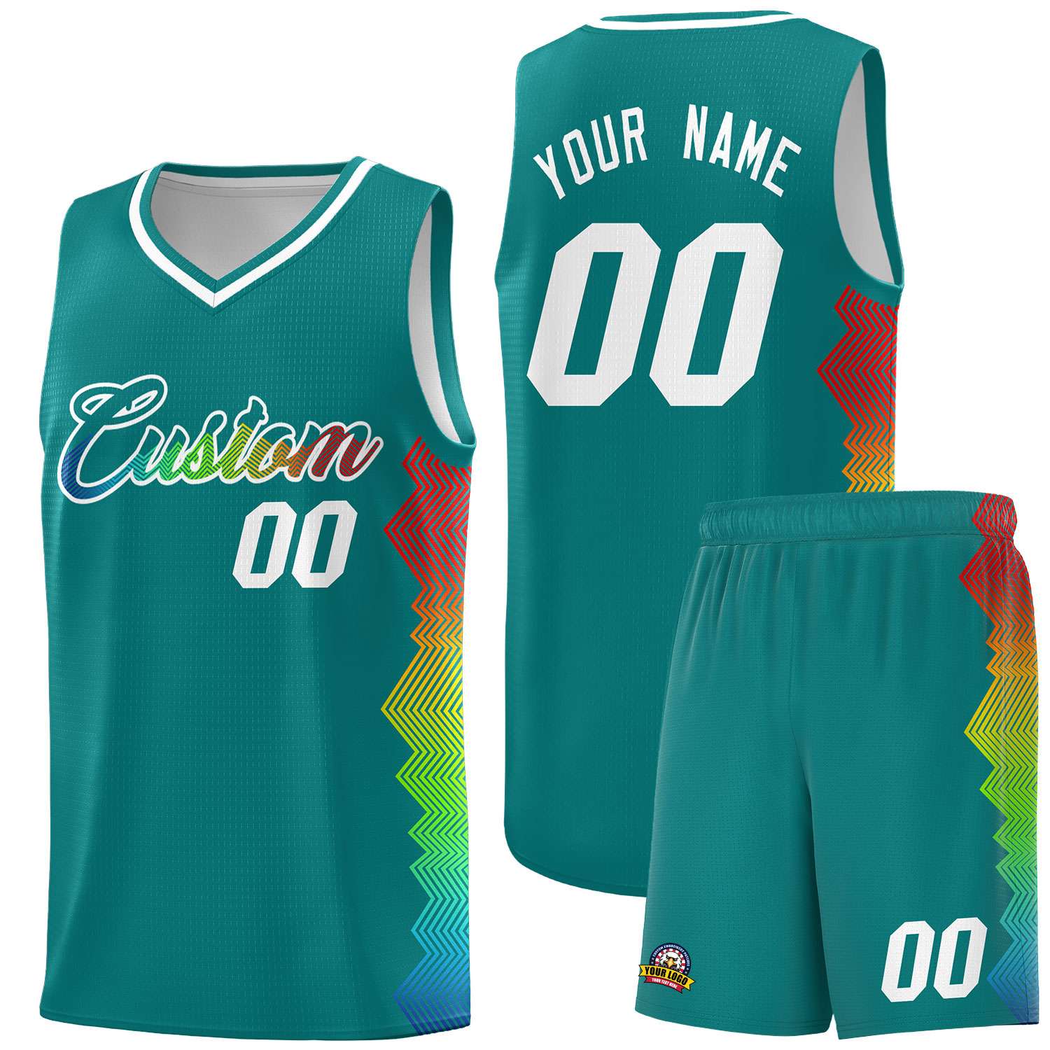 Custom Aqua Denver Nuggets Rainbow Side Sports Uniform Basketball Jersey