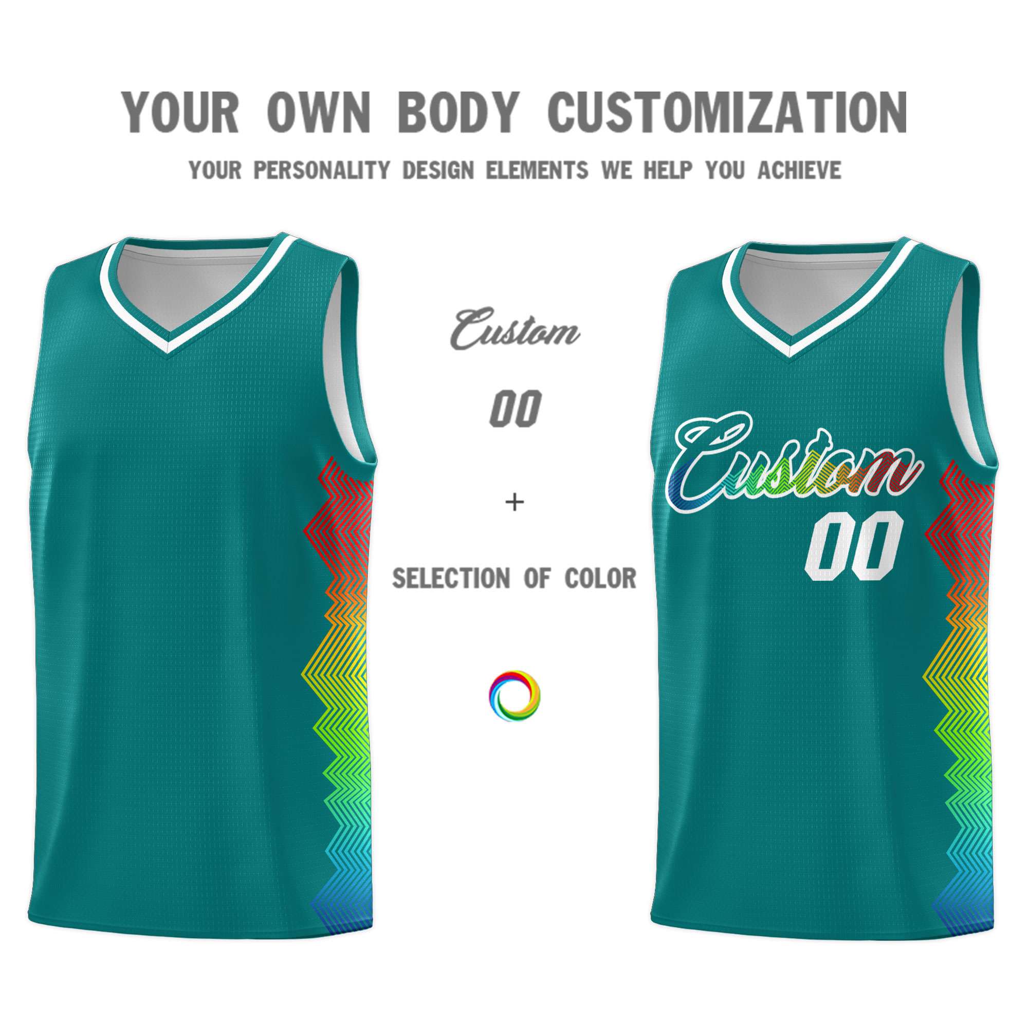 Custom Aqua Denver Nuggets Rainbow Side Sports Uniform Basketball Jersey