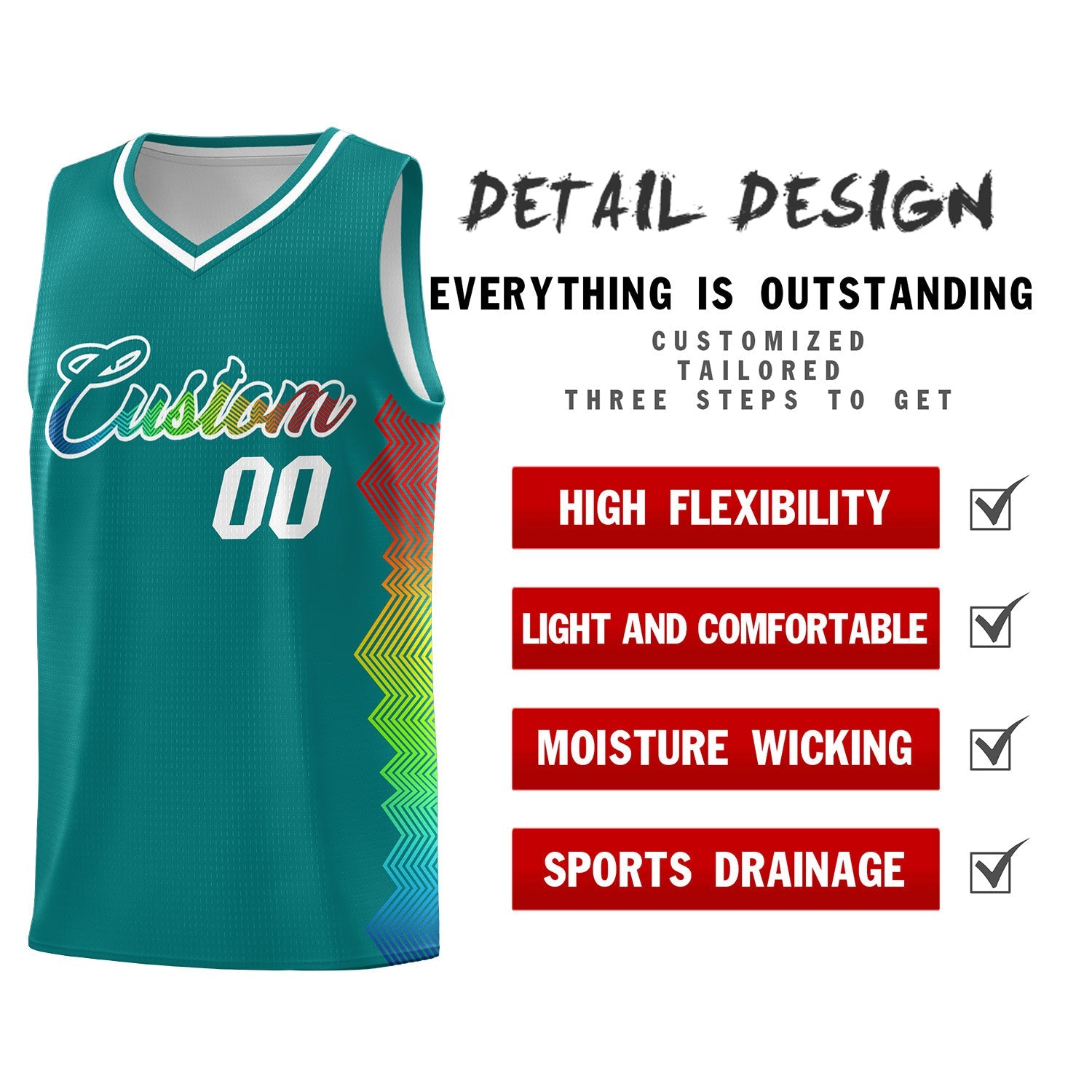 Custom Aqua Denver Nuggets Rainbow Side Sports Uniform Basketball Jersey