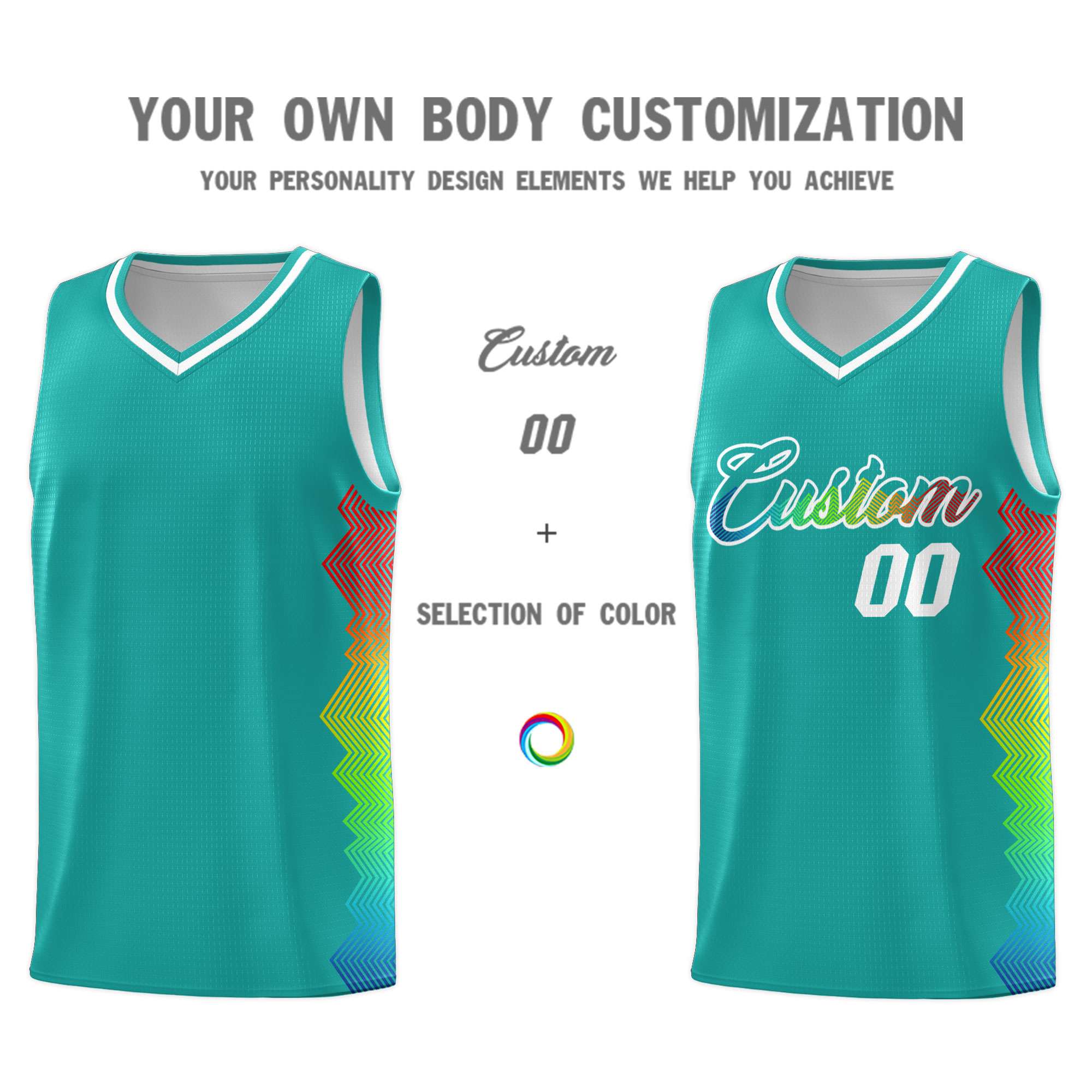 Custom Aqua Denver Nuggets Rainbow Side Sports Uniform Basketball Jersey