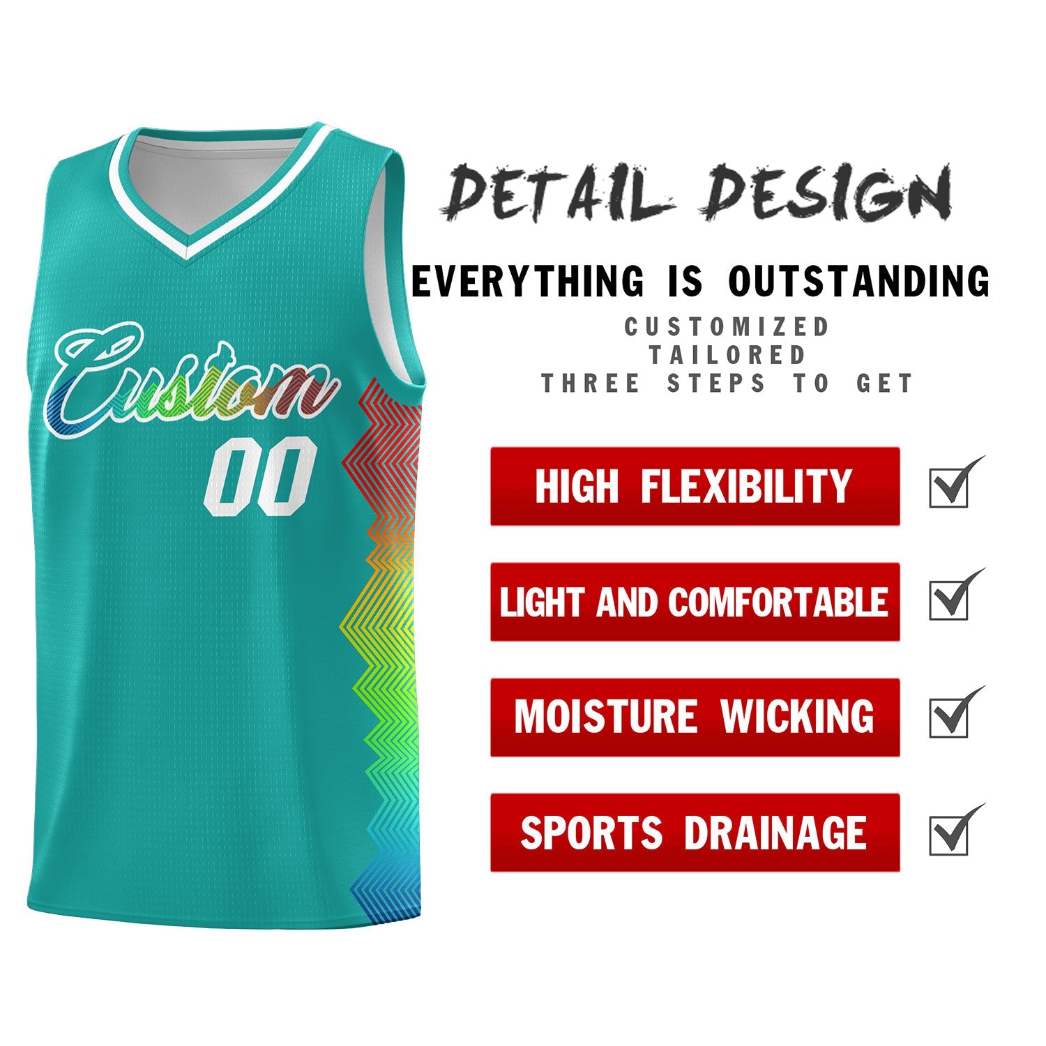 Custom Aqua Denver Nuggets Rainbow Side Sports Uniform Basketball Jersey