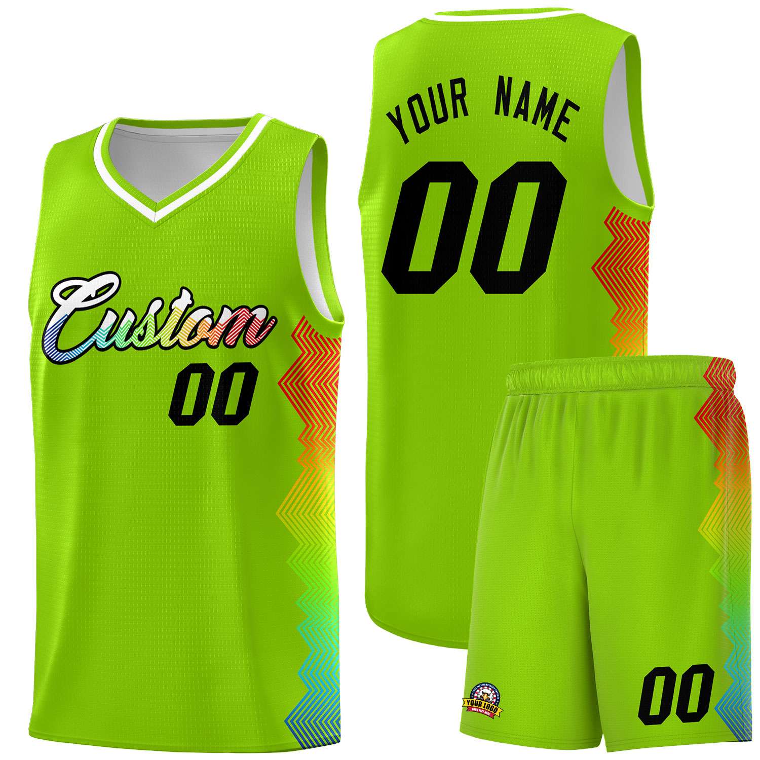 Custom Neon Green Denver Nuggets Rainbow Side Sports Uniform Basketball Jersey