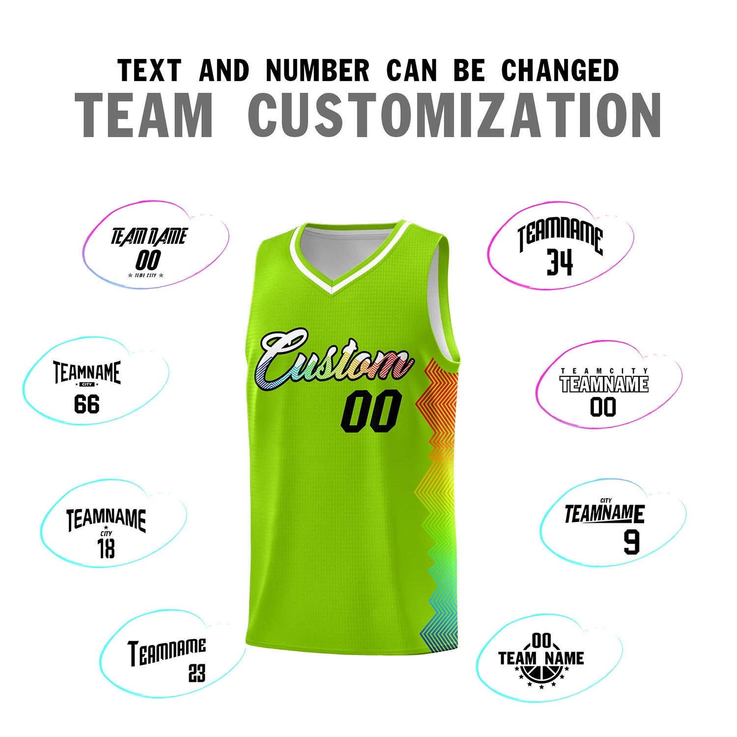 Custom Neon Green Denver Nuggets Rainbow Side Sports Uniform Basketball Jersey