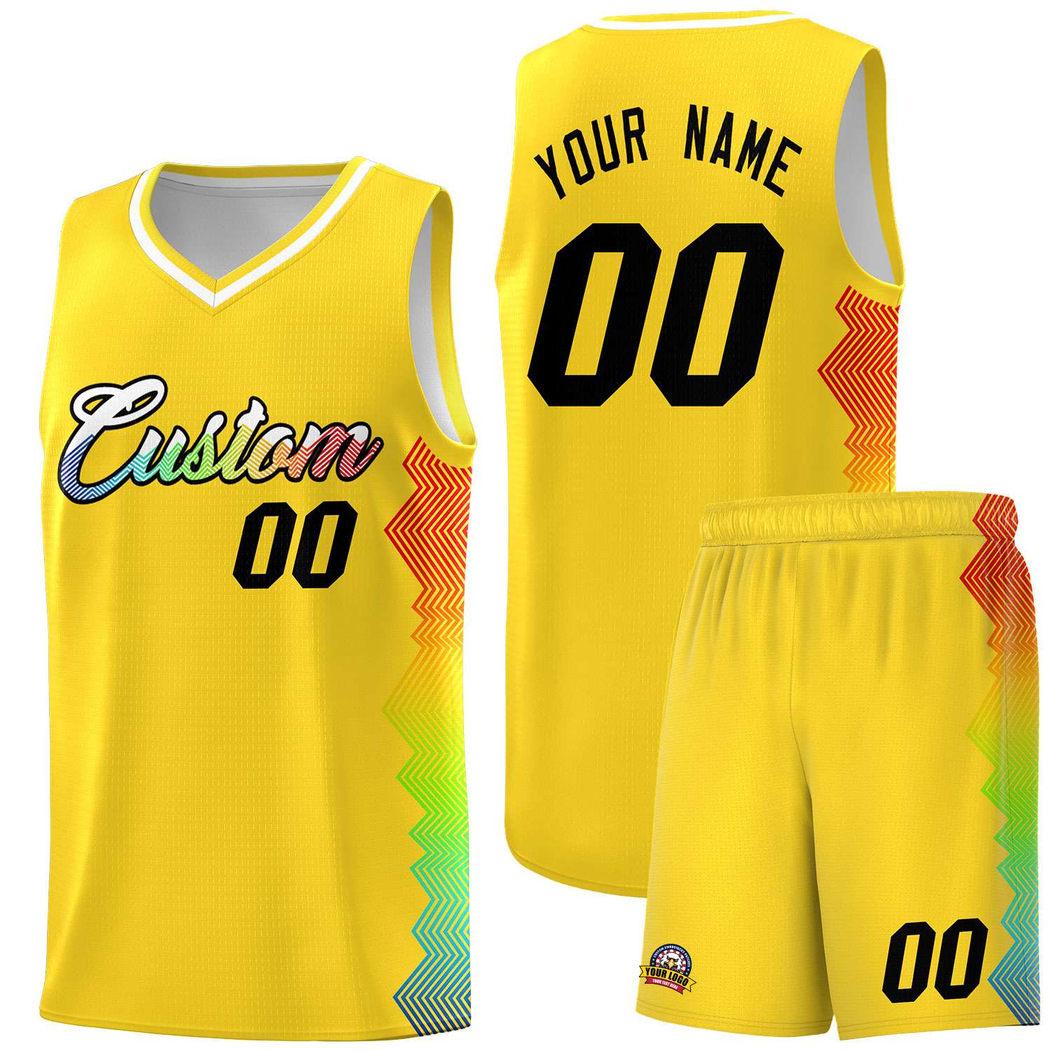 Custom Gold Denver Nuggets Rainbow Side Sports Uniform Basketball Jersey