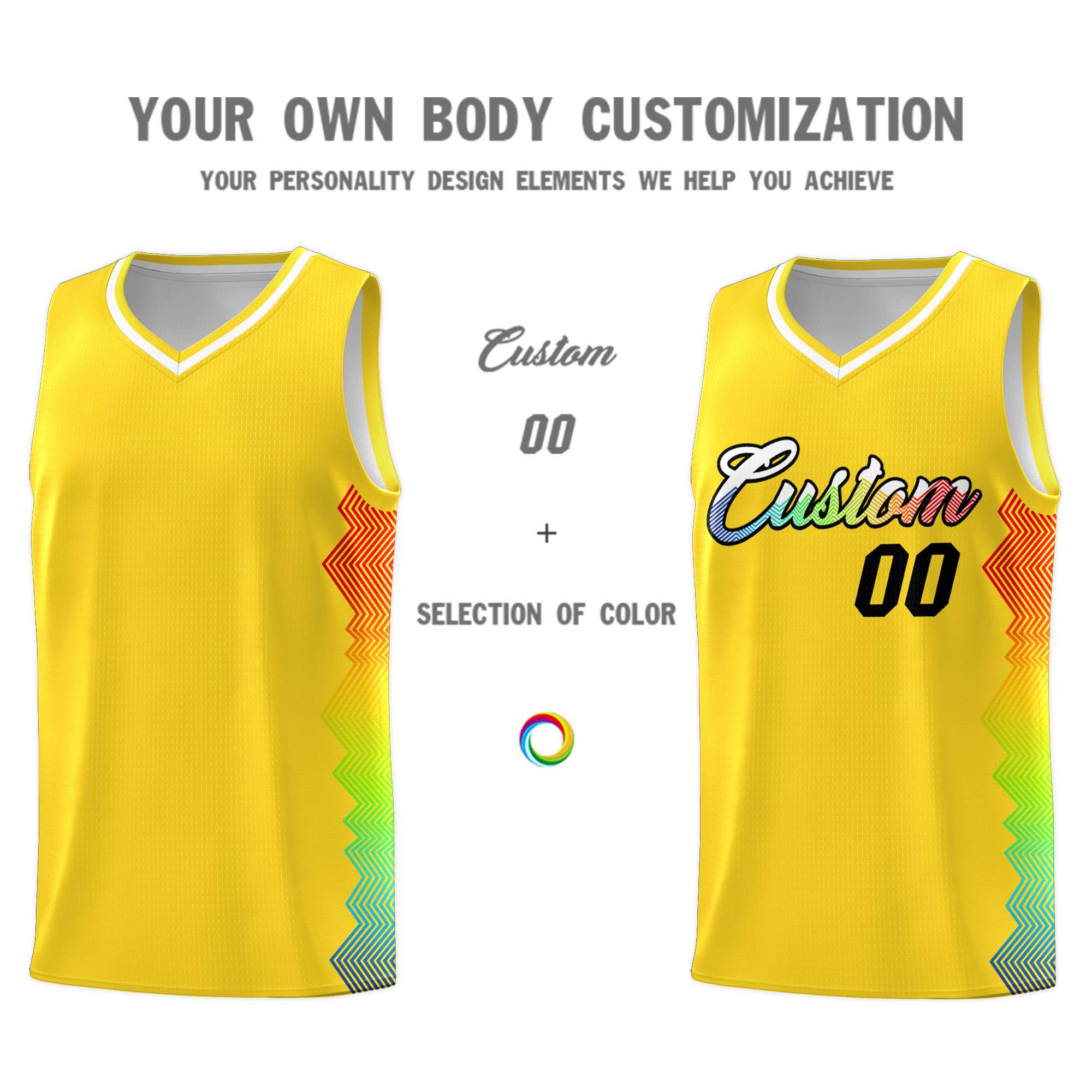 Custom Gold Denver Nuggets Rainbow Side Sports Uniform Basketball Jersey