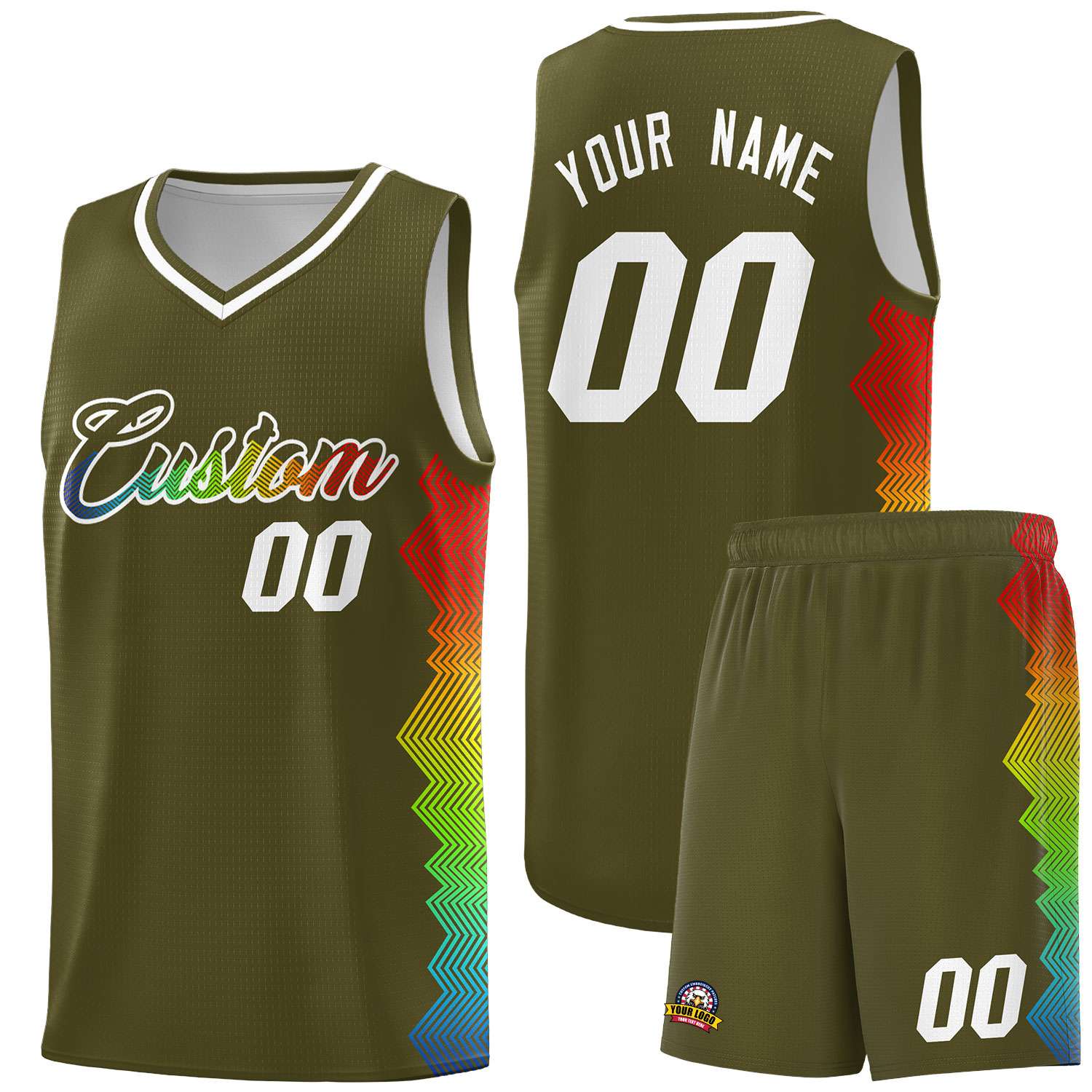 Custom Olive Denver Nuggets Rainbow Side Sports Uniform Basketball Jersey