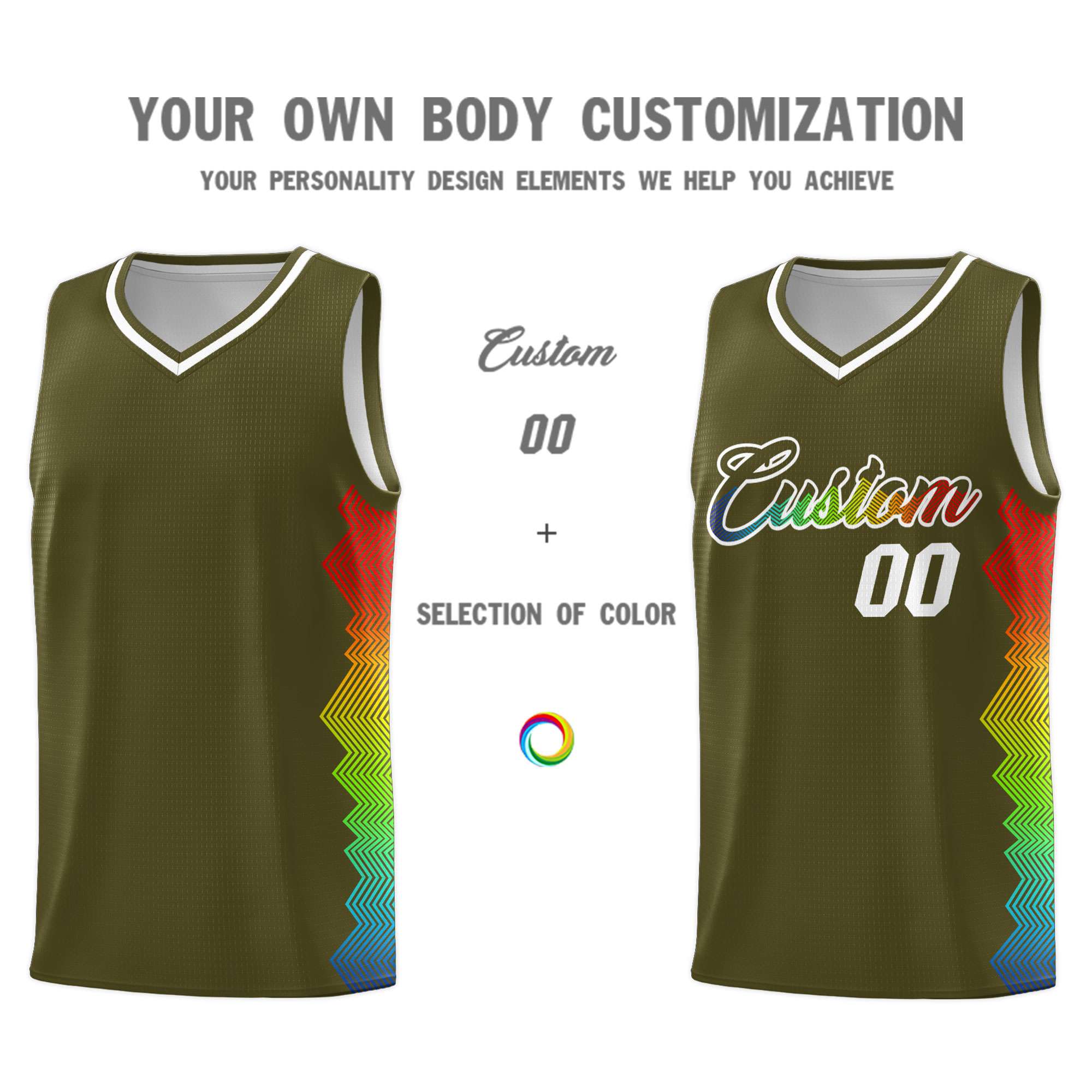 Custom Olive Denver Nuggets Rainbow Side Sports Uniform Basketball Jersey