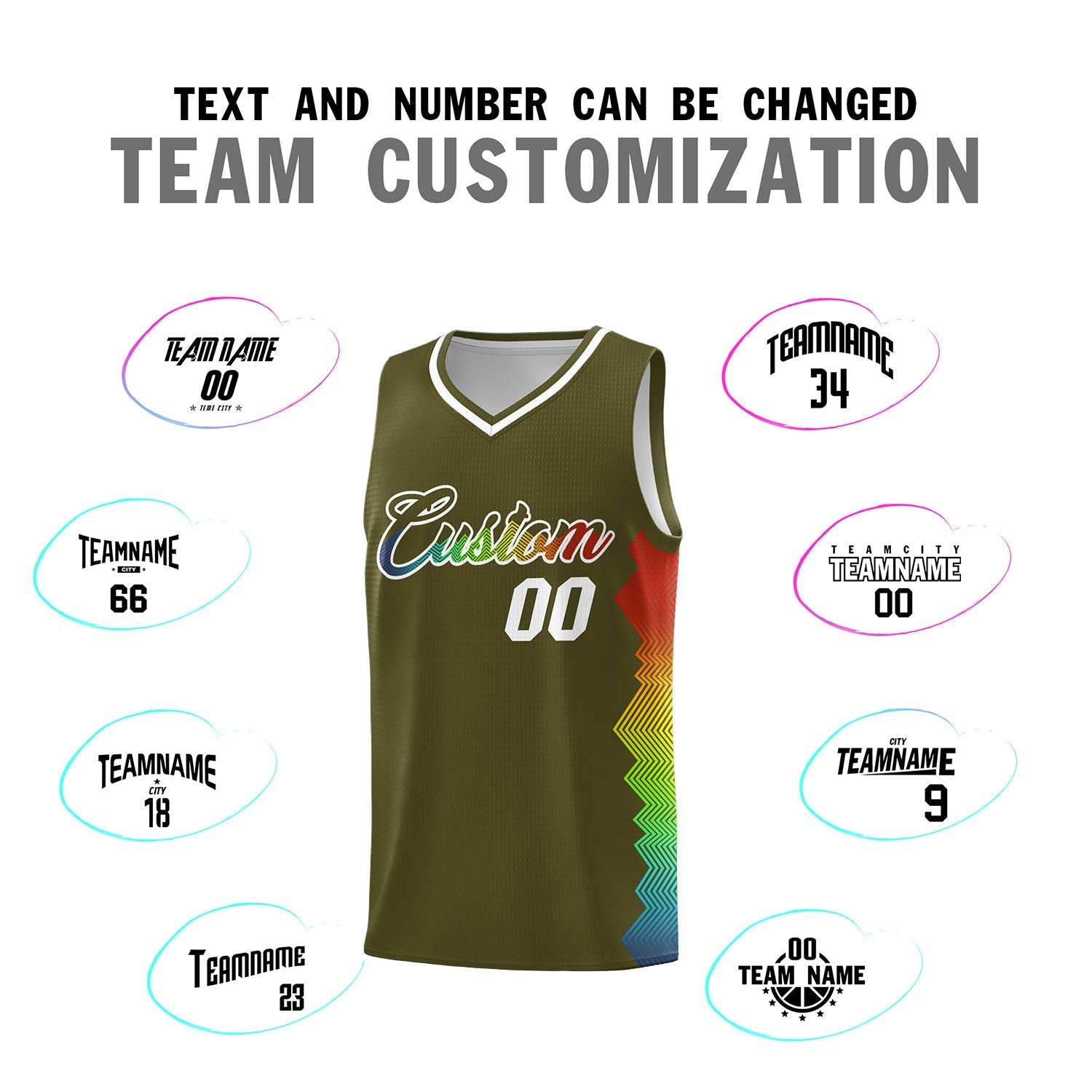 Custom Olive Denver Nuggets Rainbow Side Sports Uniform Basketball Jersey