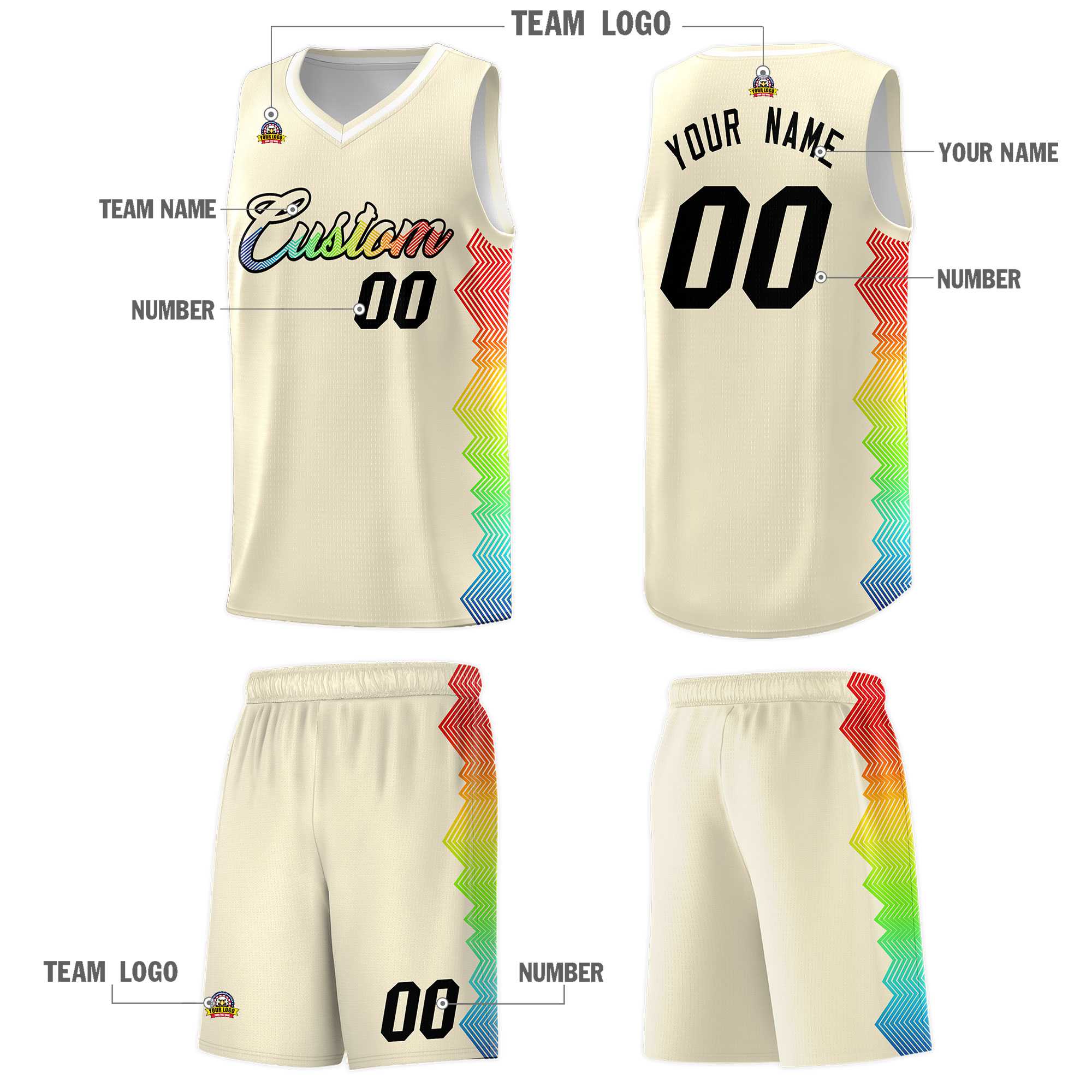 Custom Cream Denver Nuggets Rainbow Side Sports Uniform Basketball Jersey