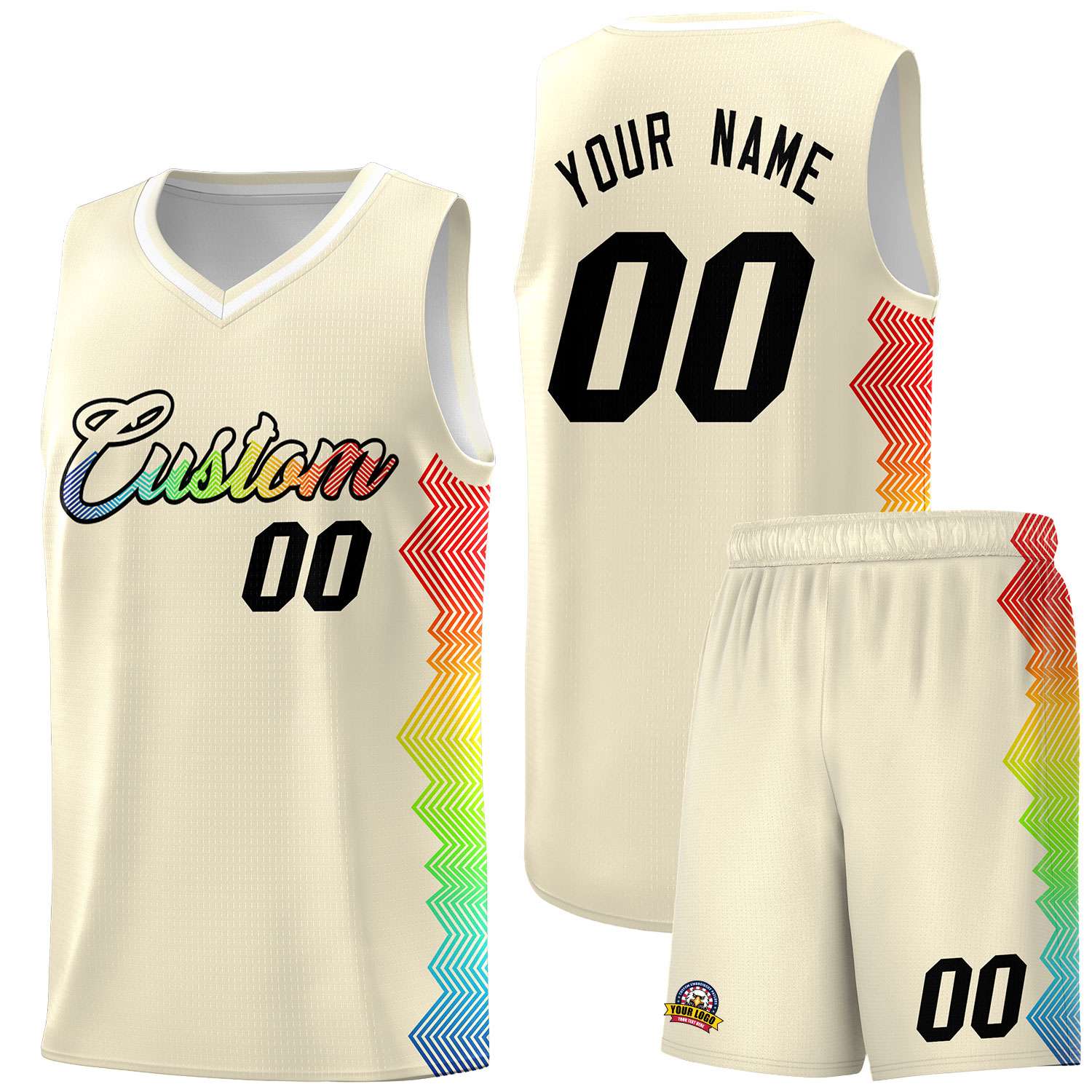 Custom Cream Denver Nuggets Rainbow Side Sports Uniform Basketball Jersey