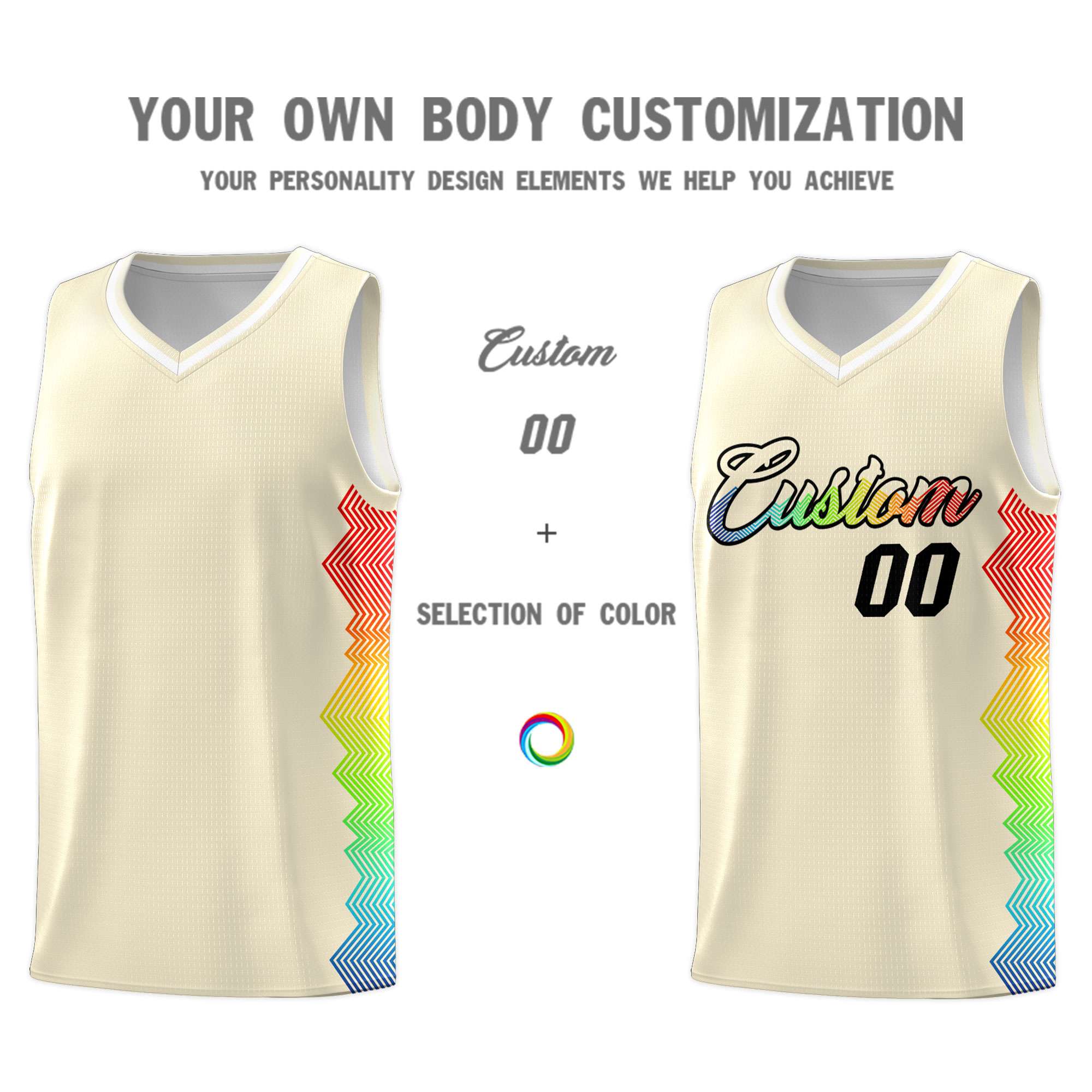 Custom Cream Denver Nuggets Rainbow Side Sports Uniform Basketball Jersey