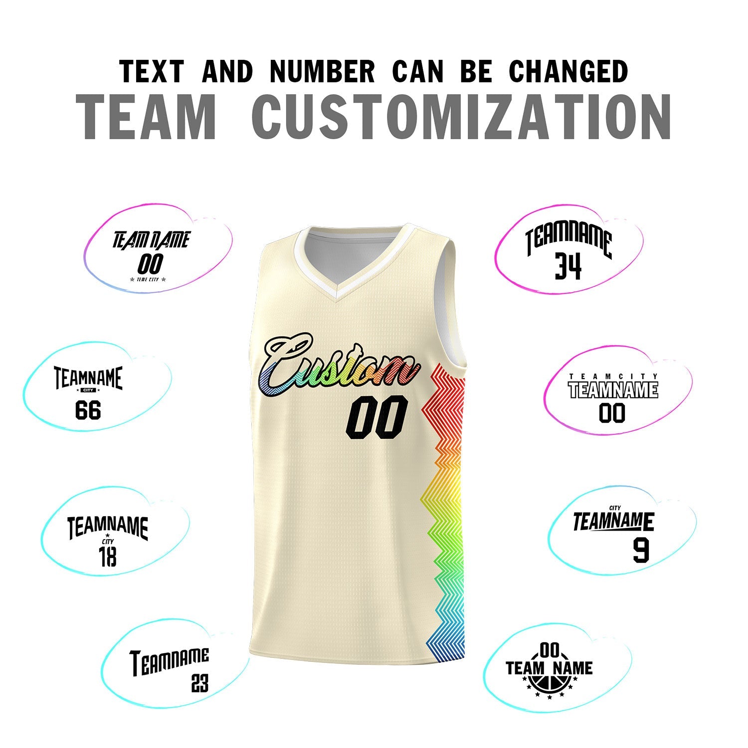 Custom Cream Denver Nuggets Rainbow Side Sports Uniform Basketball Jersey