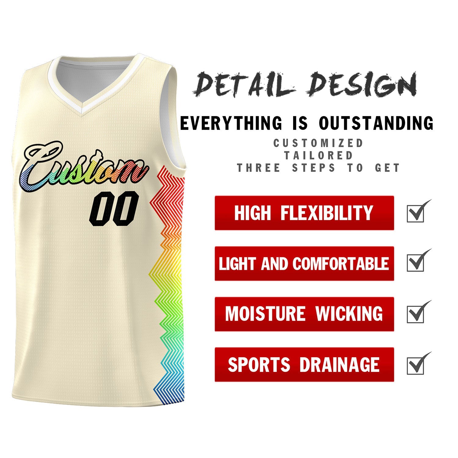 Custom Cream Denver Nuggets Rainbow Side Sports Uniform Basketball Jersey