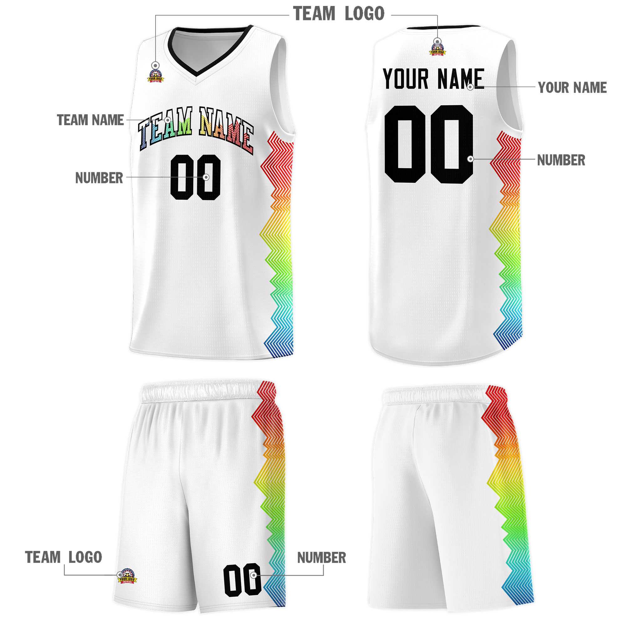 Custom White Denver Nuggets Rainbow Side Sports Uniform Basketball Jersey