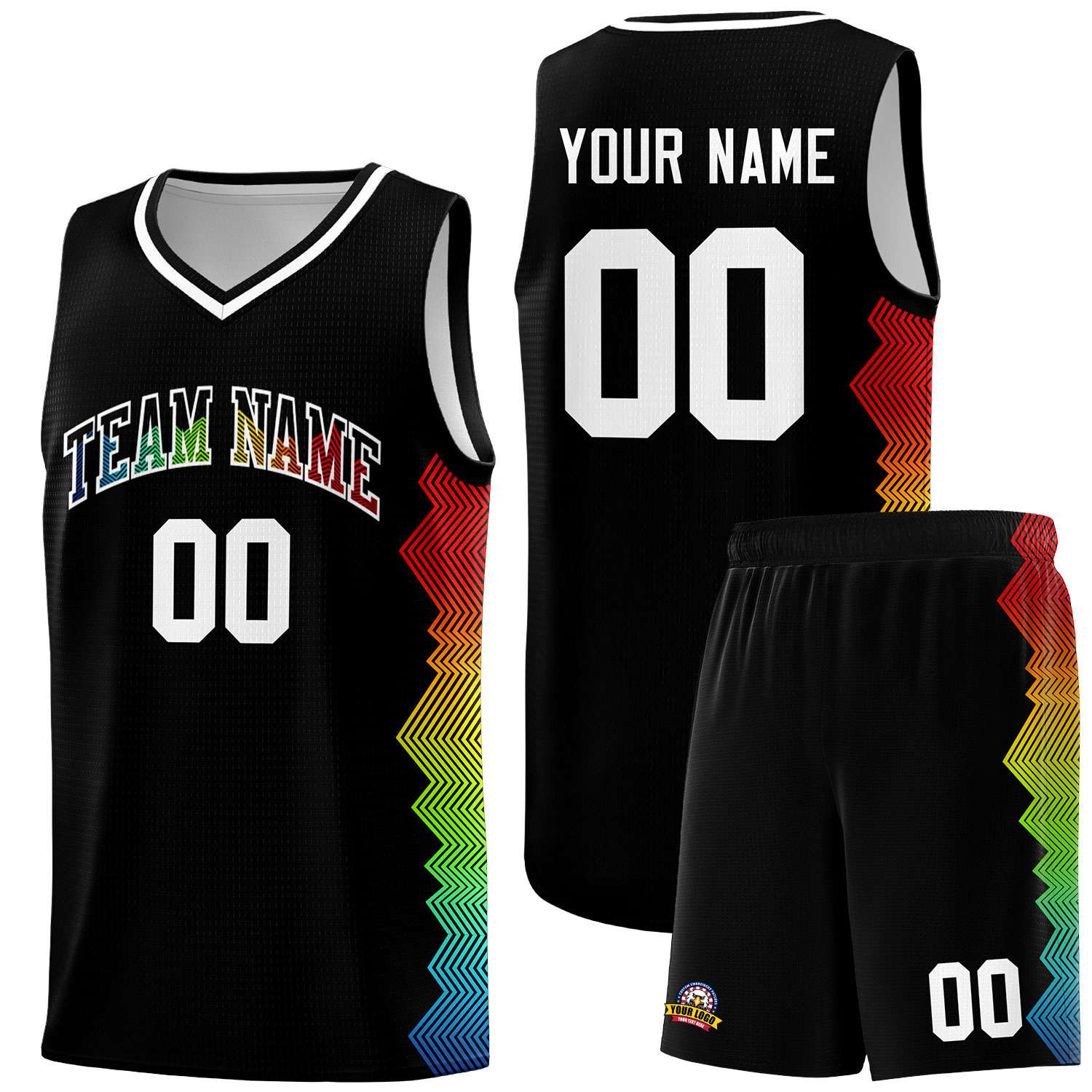 Custom Black Denver Nuggets Rainbow Side Sports Uniform Basketball Jersey