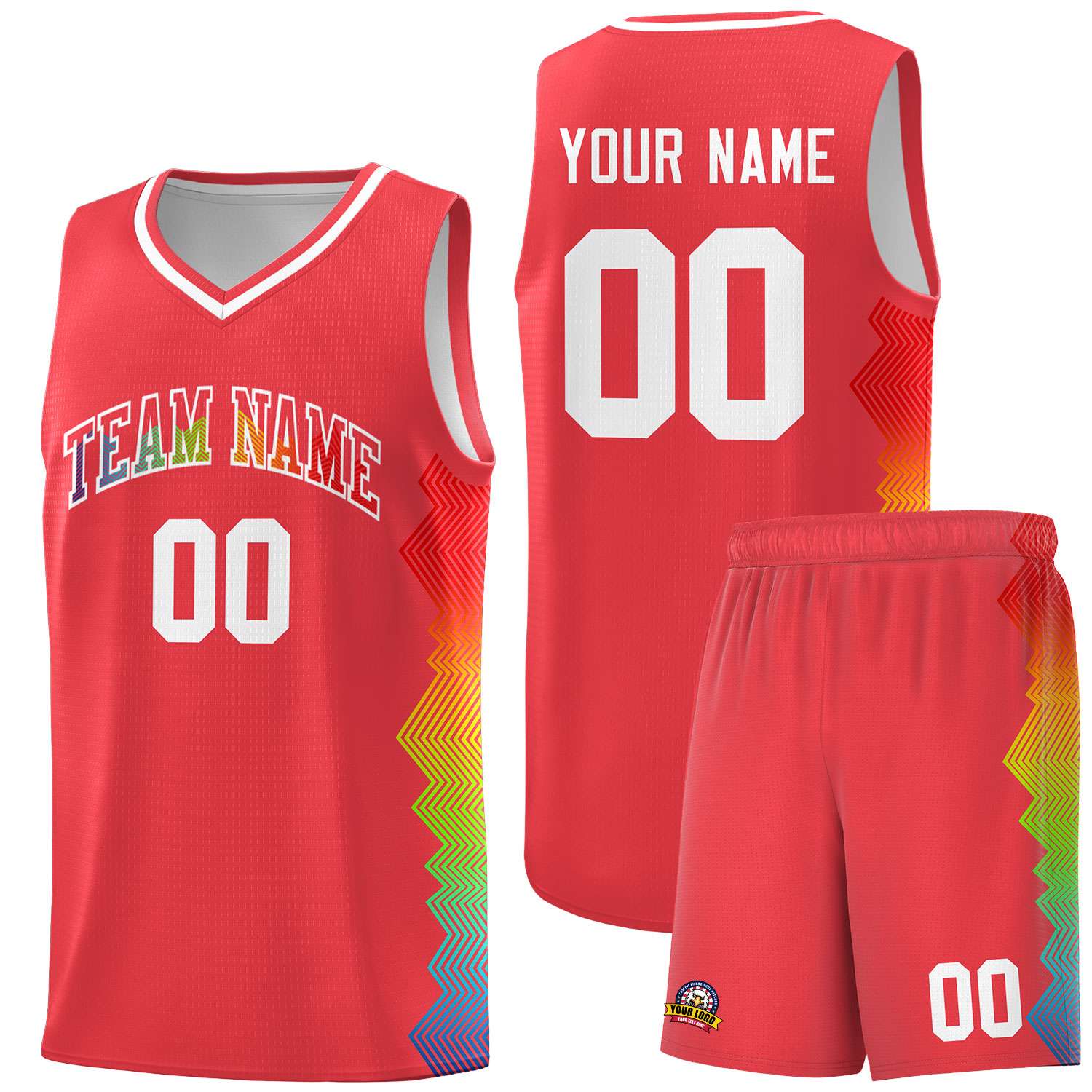 Custom Light Red Denver Nuggets Rainbow Side Sports Uniform Basketball Jersey