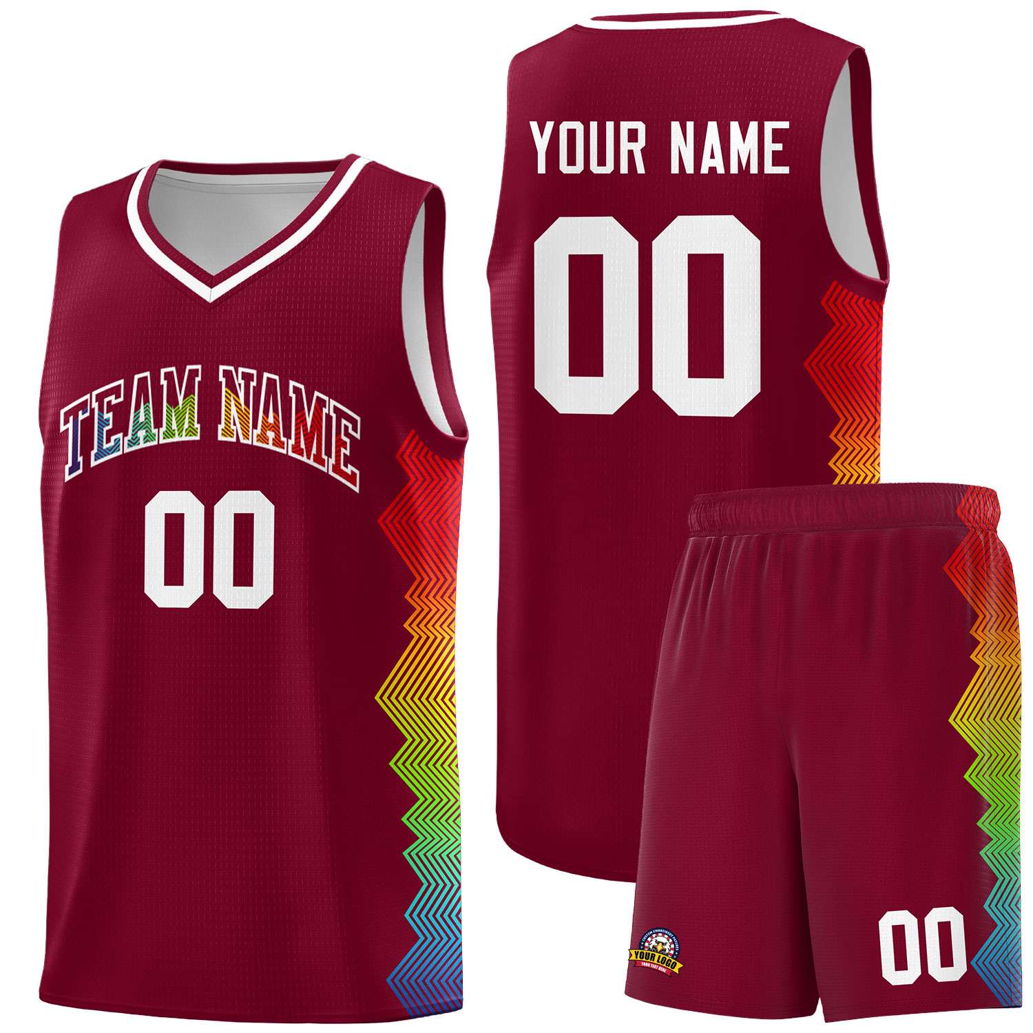 Custom Crimson Denver Nuggets Rainbow Side Sports Uniform Basketball Jersey