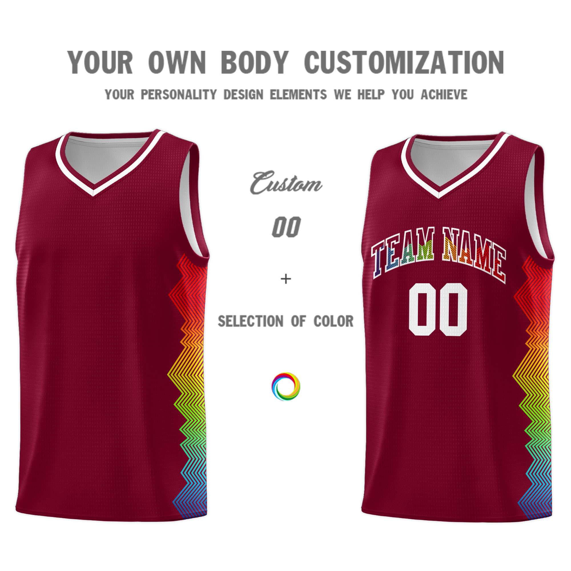 Custom Crimson Denver Nuggets Rainbow Side Sports Uniform Basketball Jersey