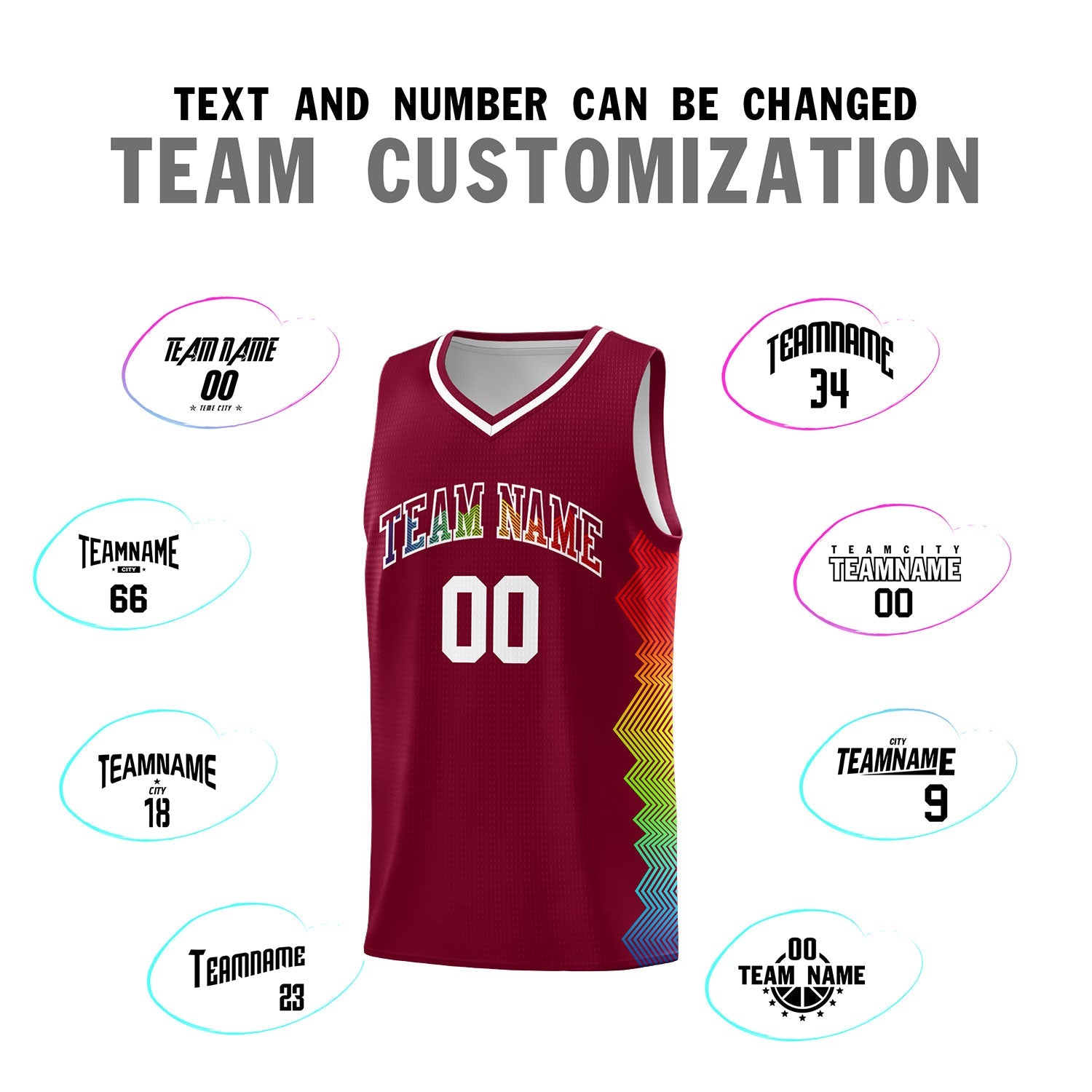 Custom Crimson Denver Nuggets Rainbow Side Sports Uniform Basketball Jersey