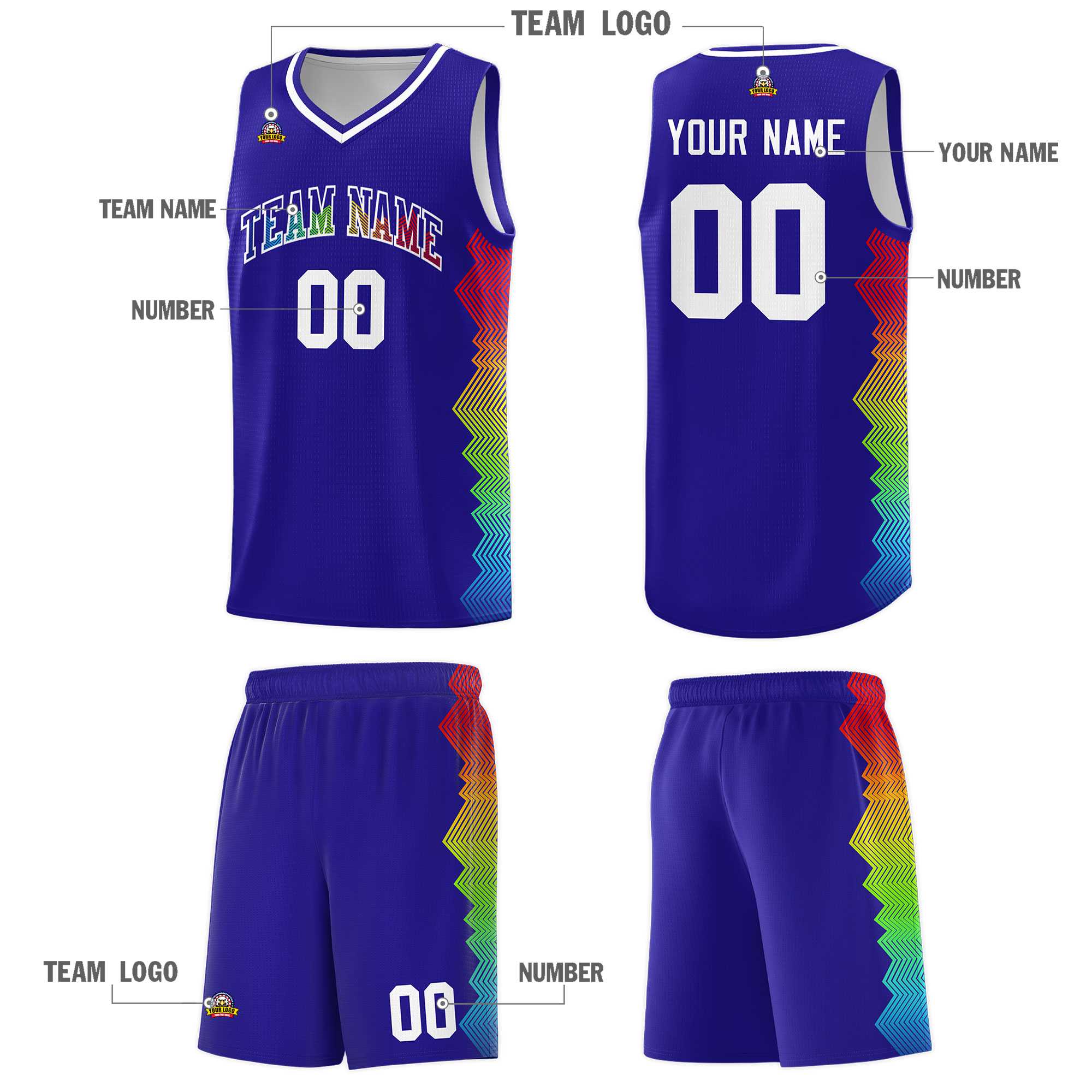 Custom Royal Denver Nuggets Rainbow Side Sports Uniform Basketball Jersey