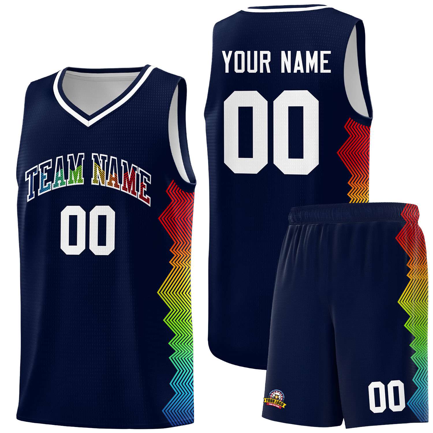 Custom Navy Denver Nuggets Rainbow Side Sports Uniform Basketball Jersey