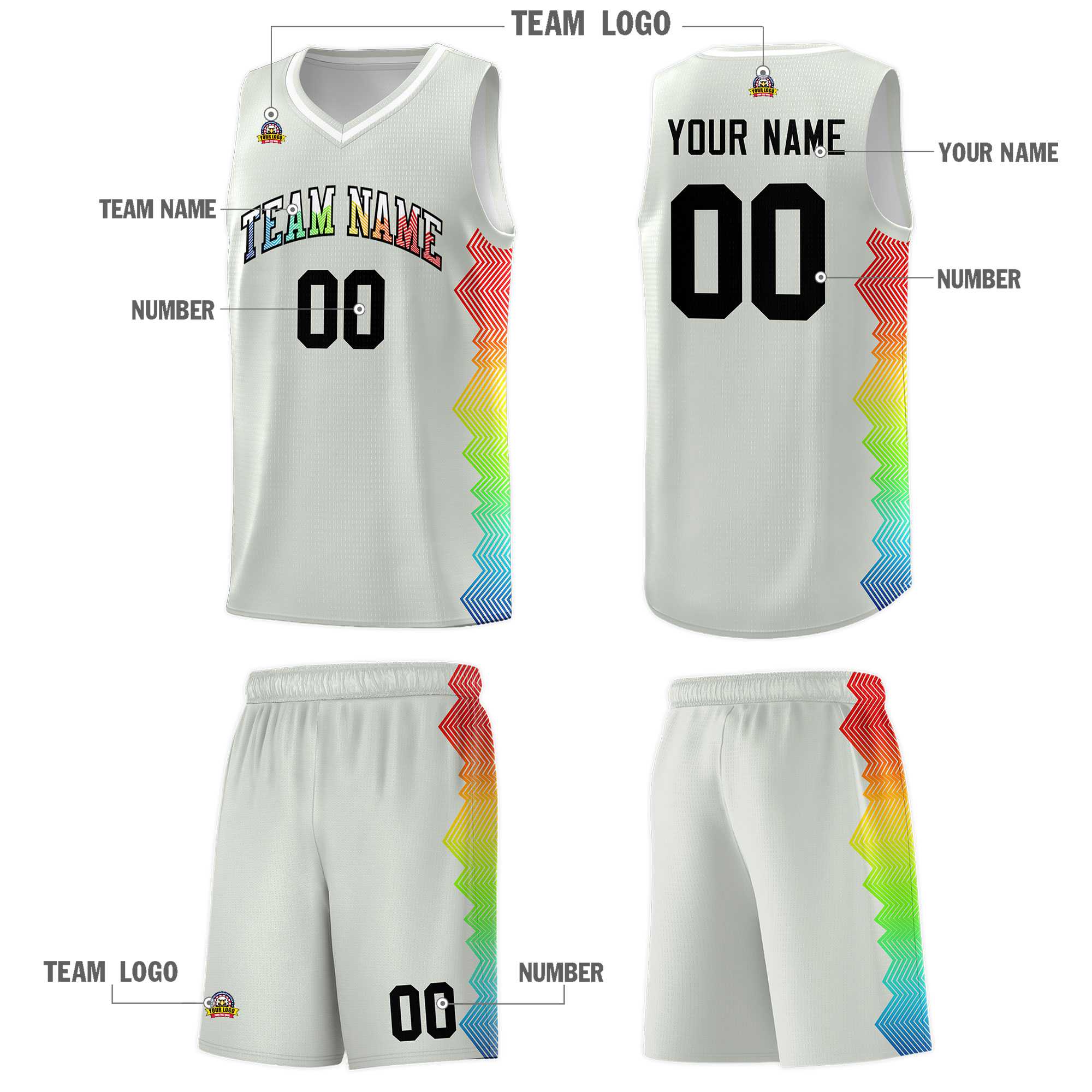 Custom Gray Denver Nuggets Rainbow Side Sports Uniform Basketball Jersey