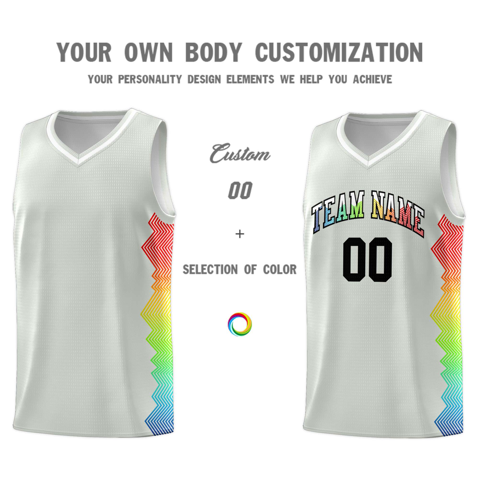 Custom Gray Denver Nuggets Rainbow Side Sports Uniform Basketball Jersey