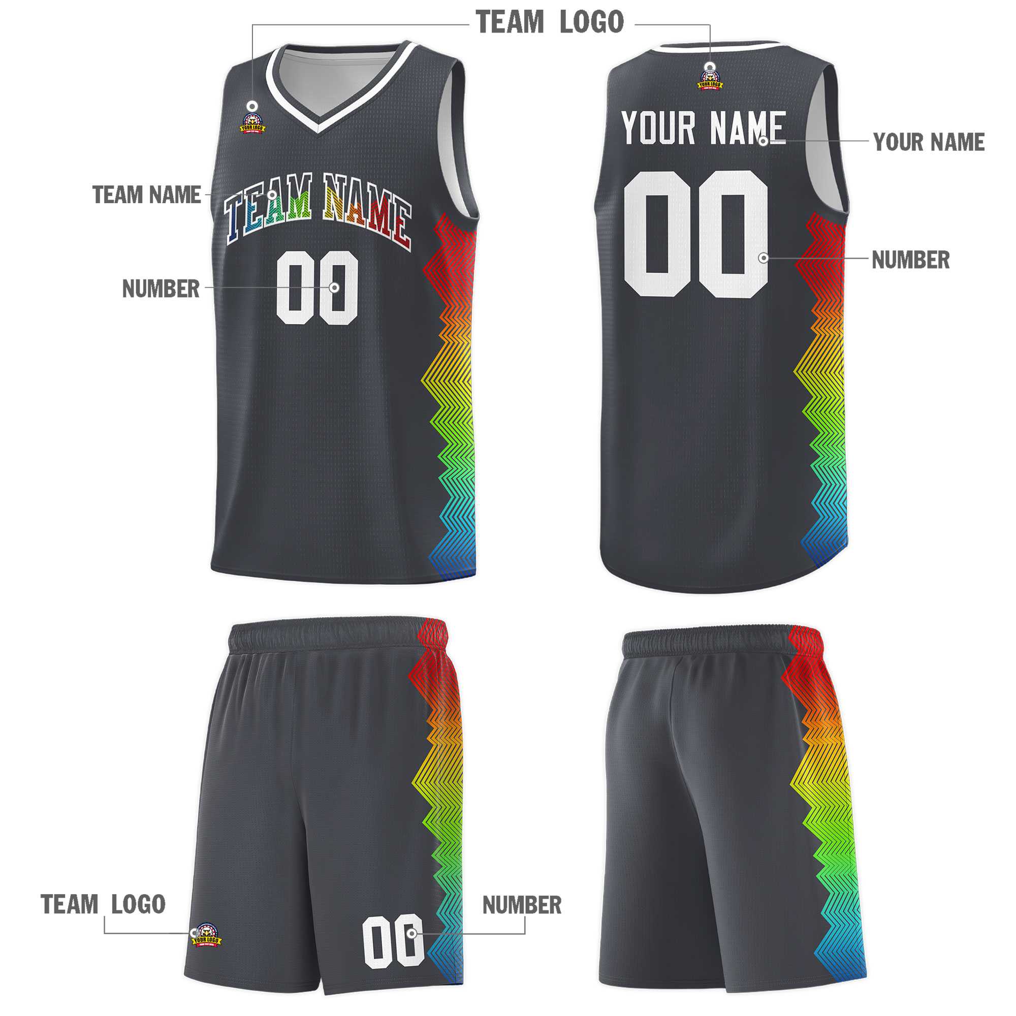 Custom Dark Gray Denver Nuggets Rainbow Side Sports Uniform Basketball Jersey