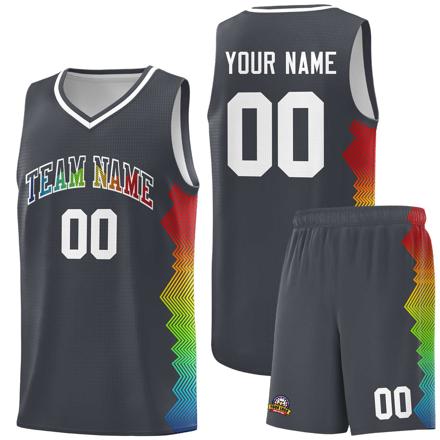 Custom Dark Gray Denver Nuggets Rainbow Side Sports Uniform Basketball Jersey