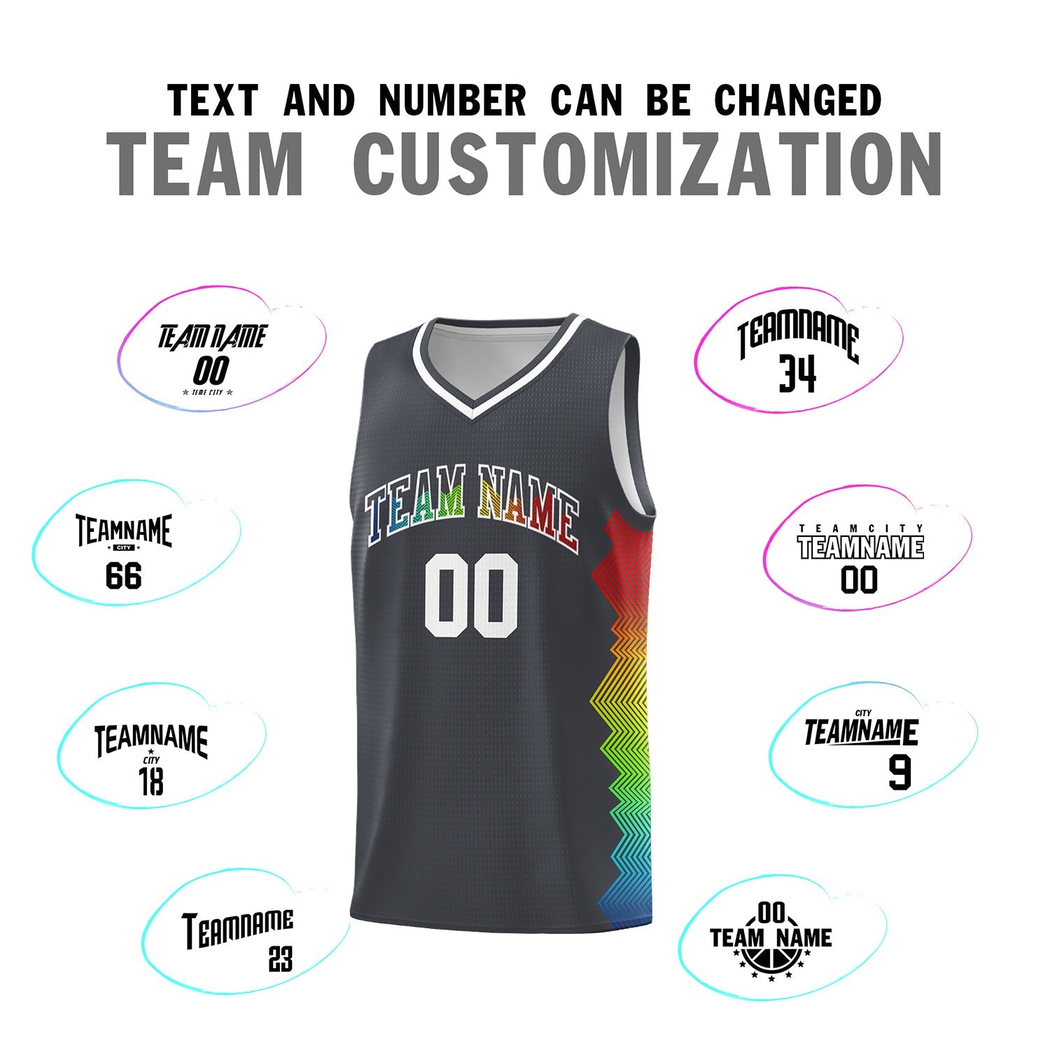 Custom Dark Gray Denver Nuggets Rainbow Side Sports Uniform Basketball Jersey