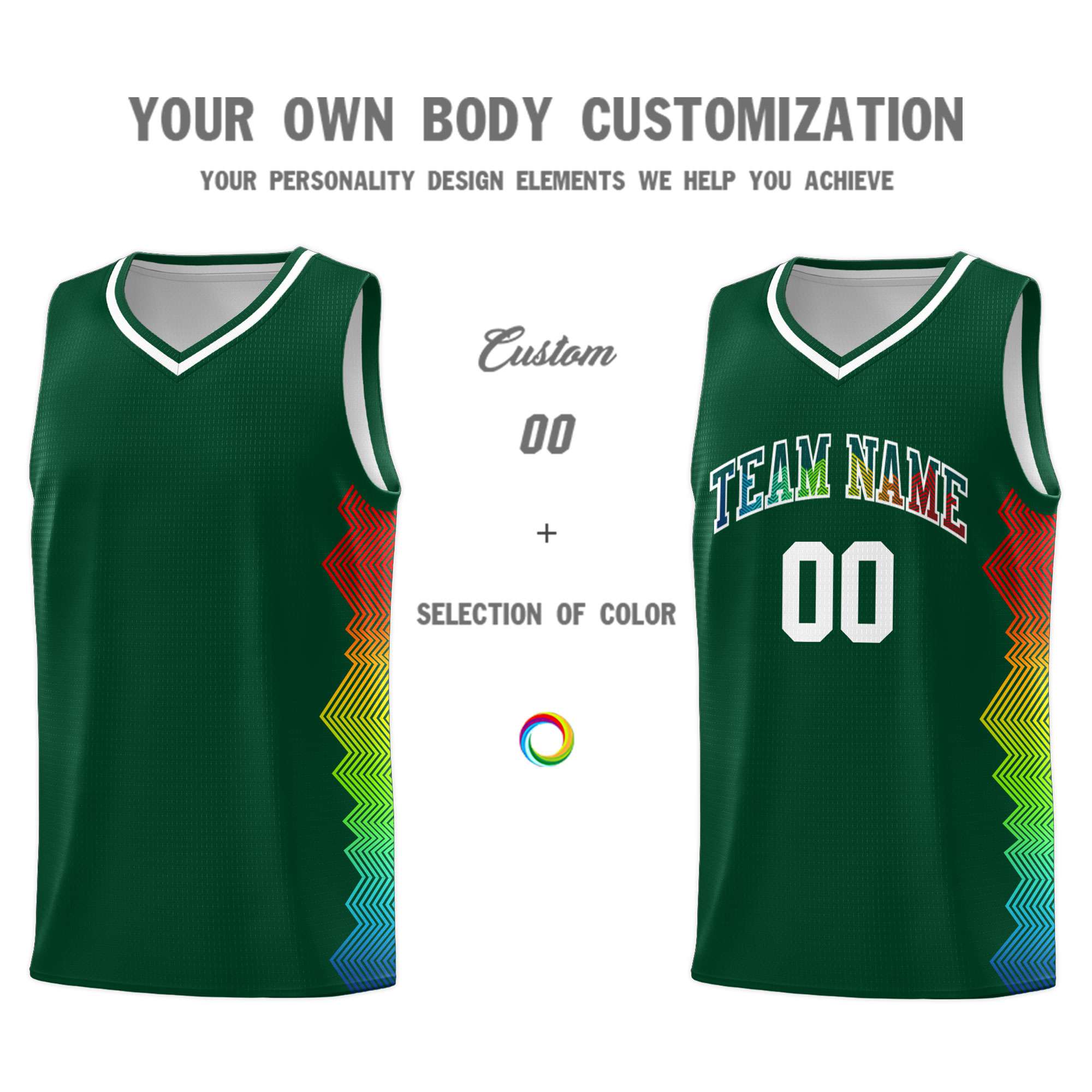 Custom Hunter Green Denver Nuggets Rainbow Side Sports Uniform Basketball Jersey