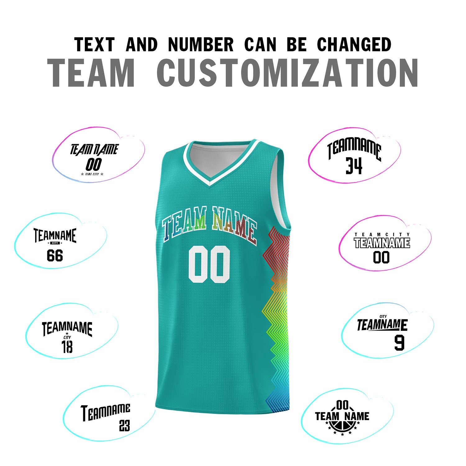 Custom Aqua Denver Nuggets Rainbow Side Sports Uniform Basketball Jersey