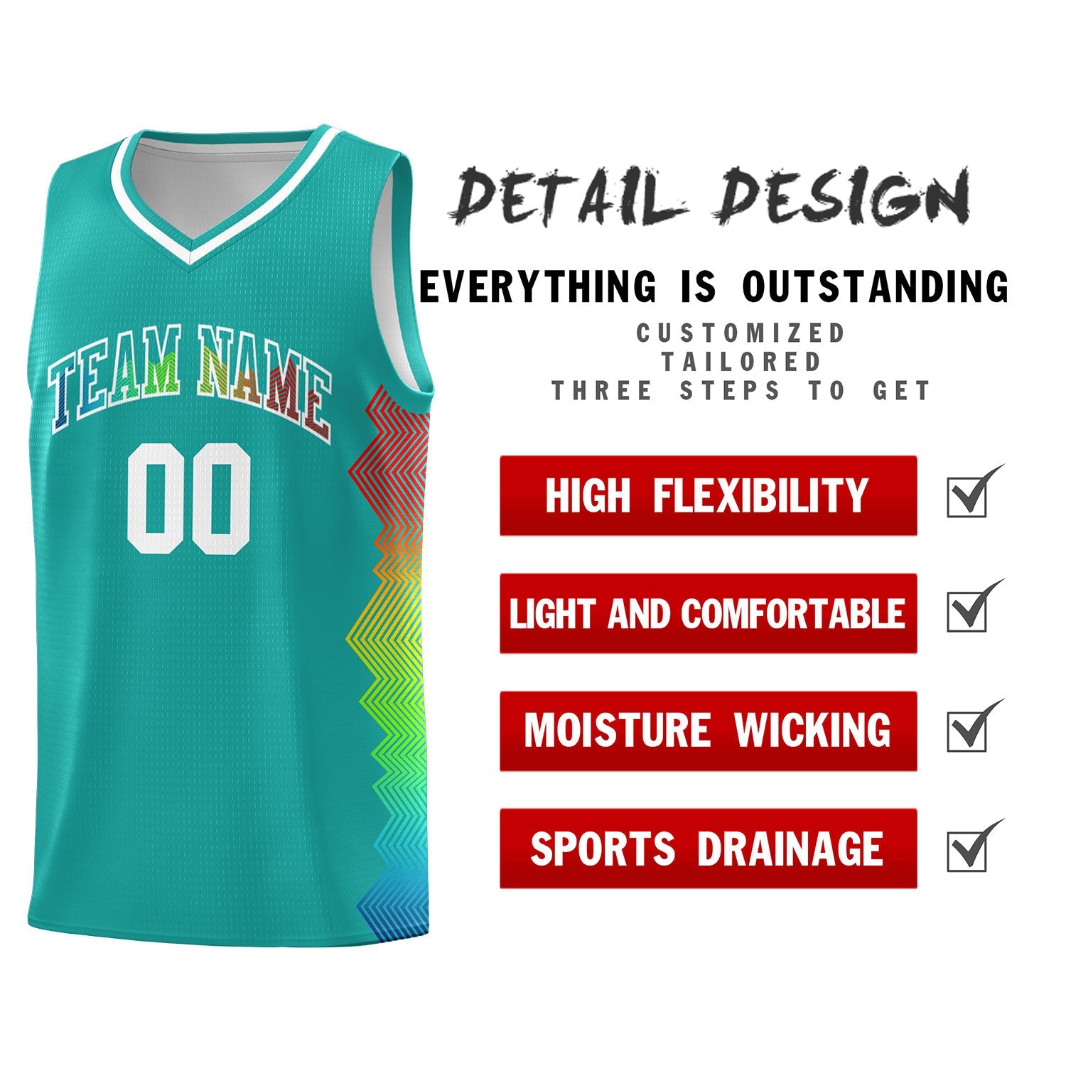 Custom Aqua Denver Nuggets Rainbow Side Sports Uniform Basketball Jersey