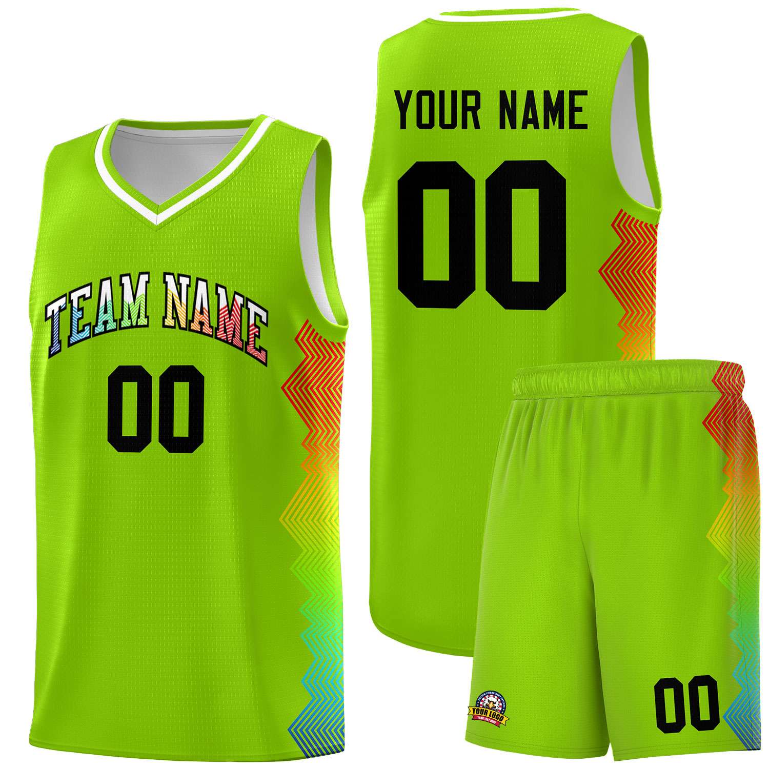 Custom Neon Green Denver Nuggets Rainbow Side Sports Uniform Basketball Jersey