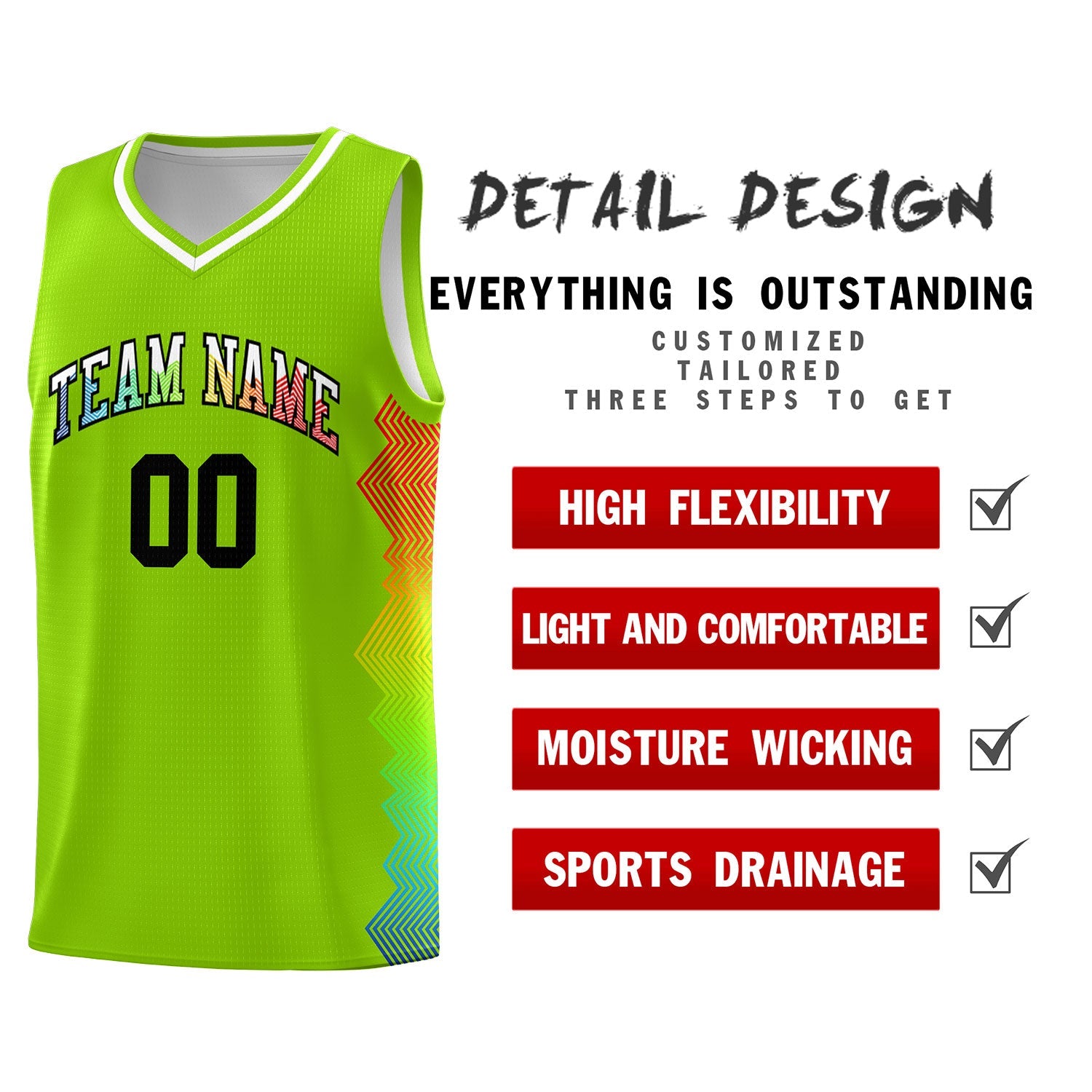 Custom Neon Green Denver Nuggets Rainbow Side Sports Uniform Basketball Jersey