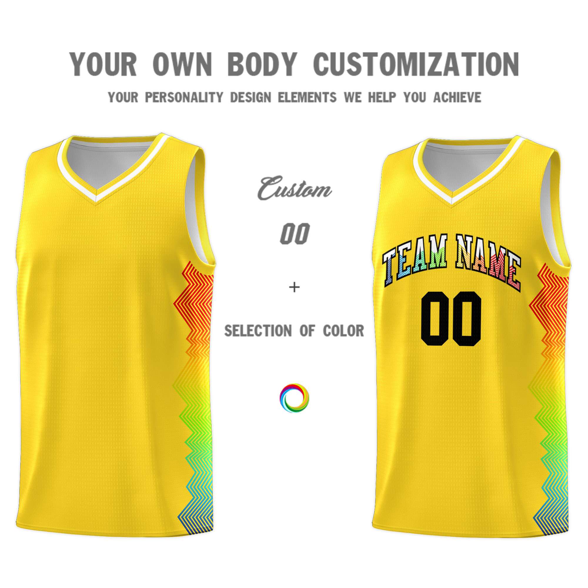 Custom Gold Denver Nuggets Rainbow Side Sports Uniform Basketball Jersey