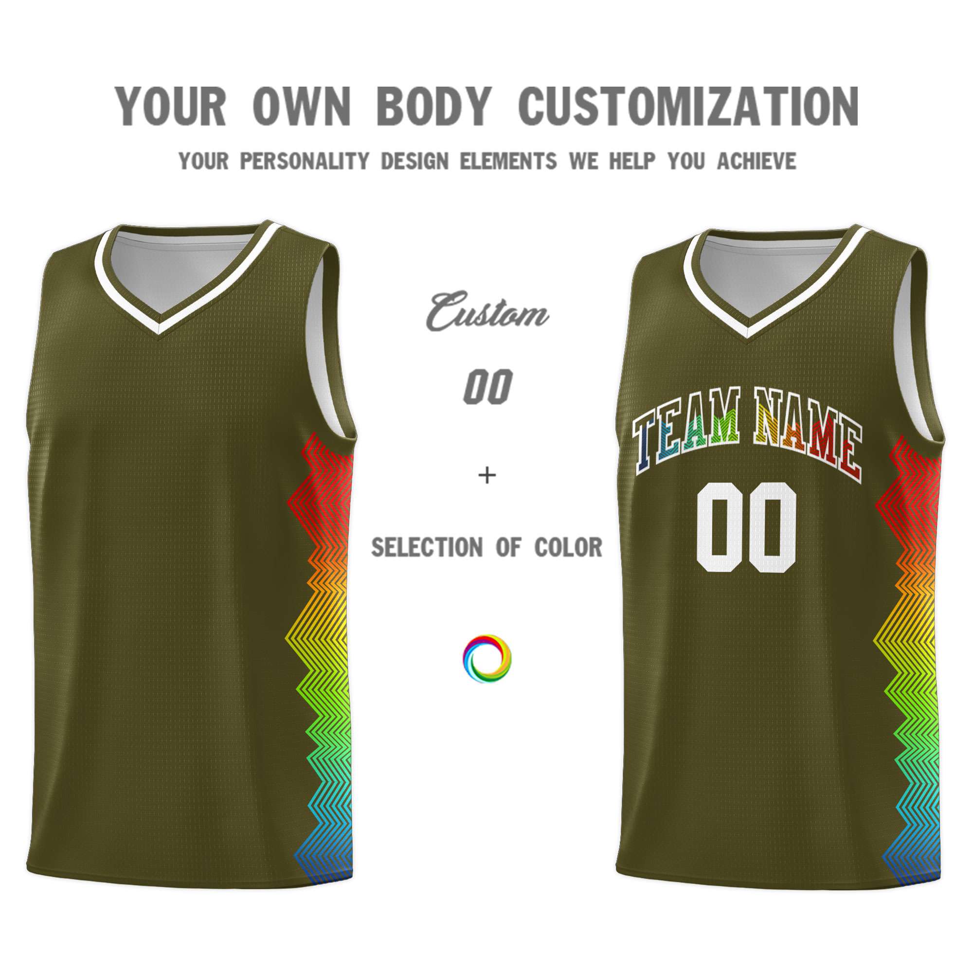 Custom Olive Denver Nuggets Rainbow Side Sports Uniform Basketball Jersey