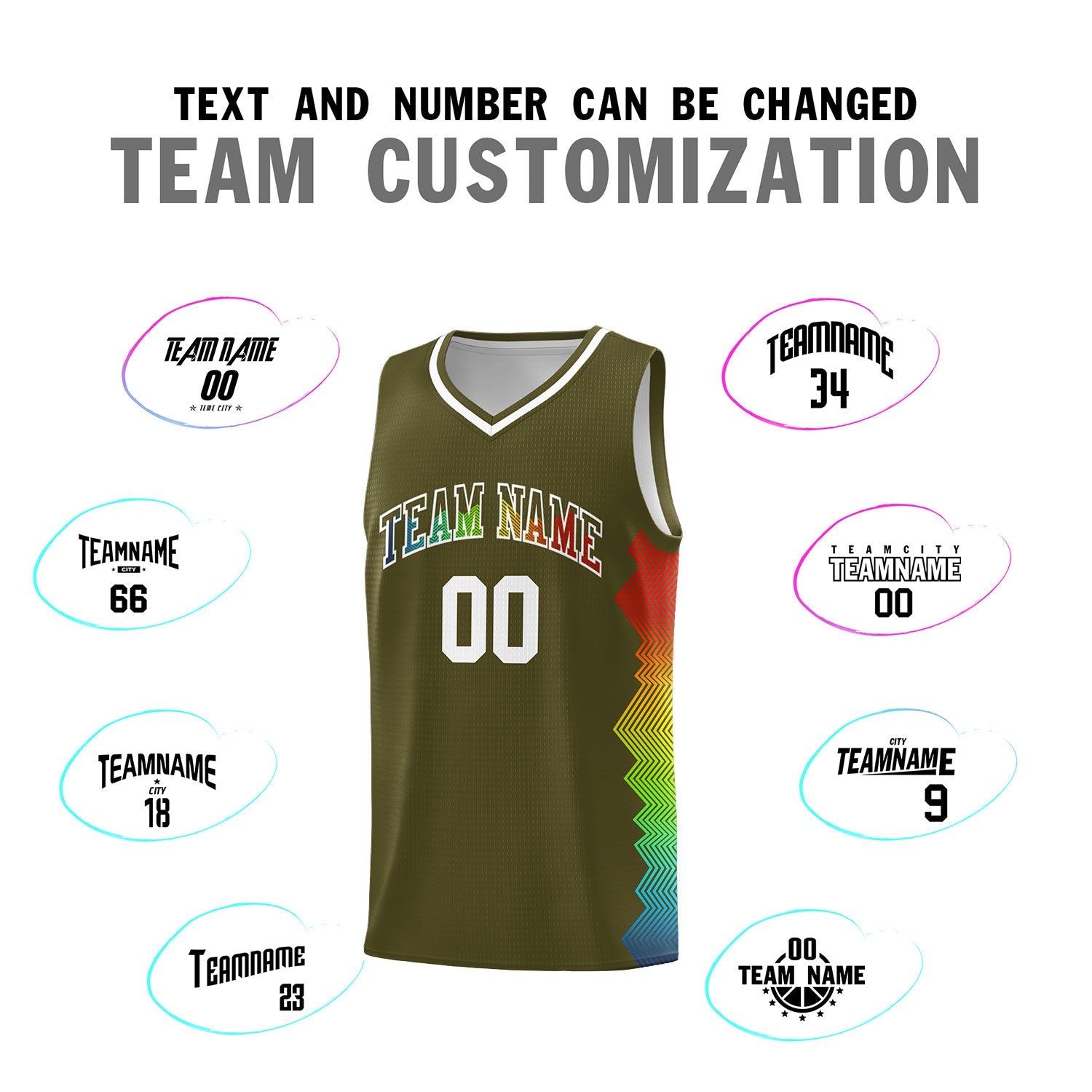 Custom Olive Denver Nuggets Rainbow Side Sports Uniform Basketball Jersey