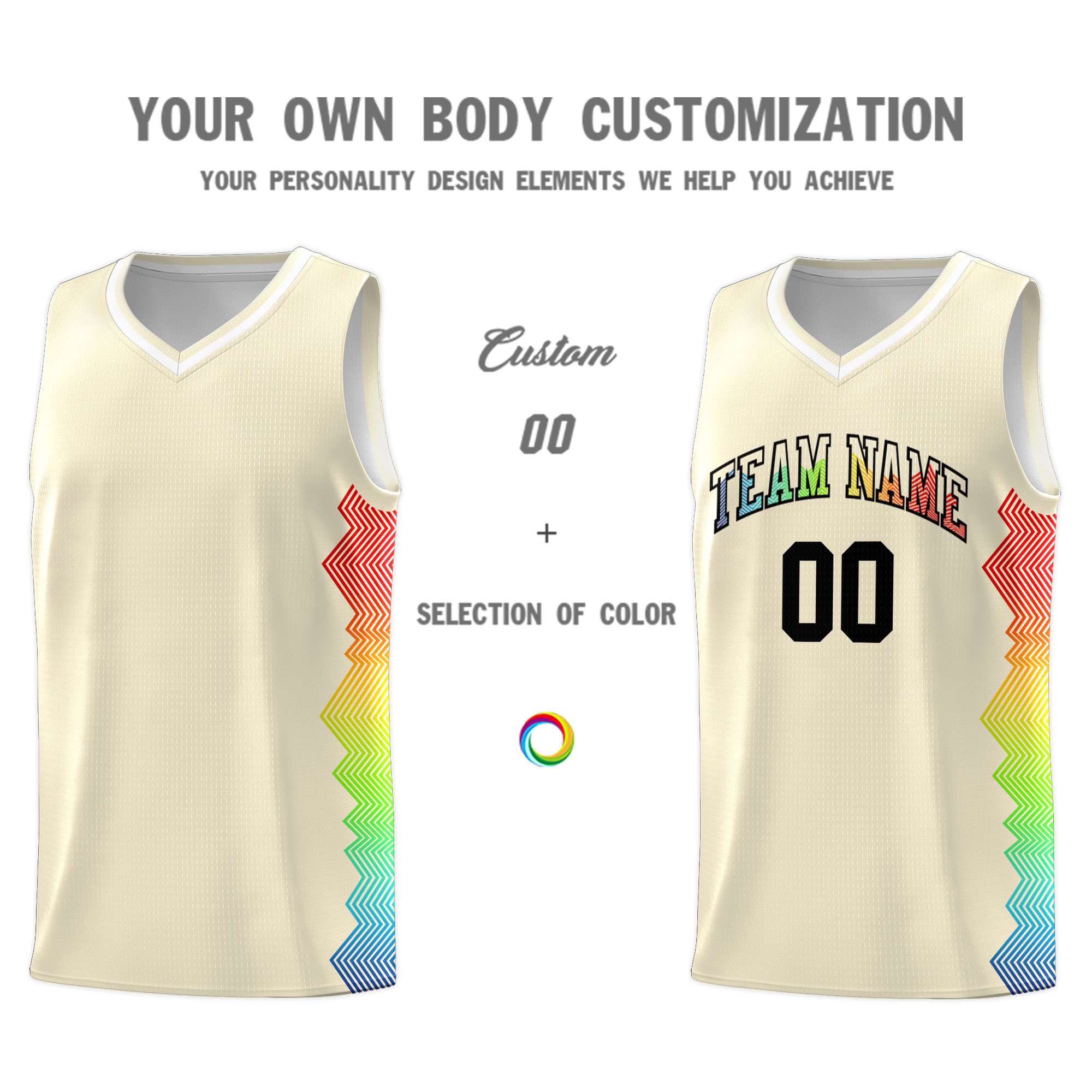 Custom Cream Denver Nuggets Rainbow Side Sports Uniform Basketball Jersey