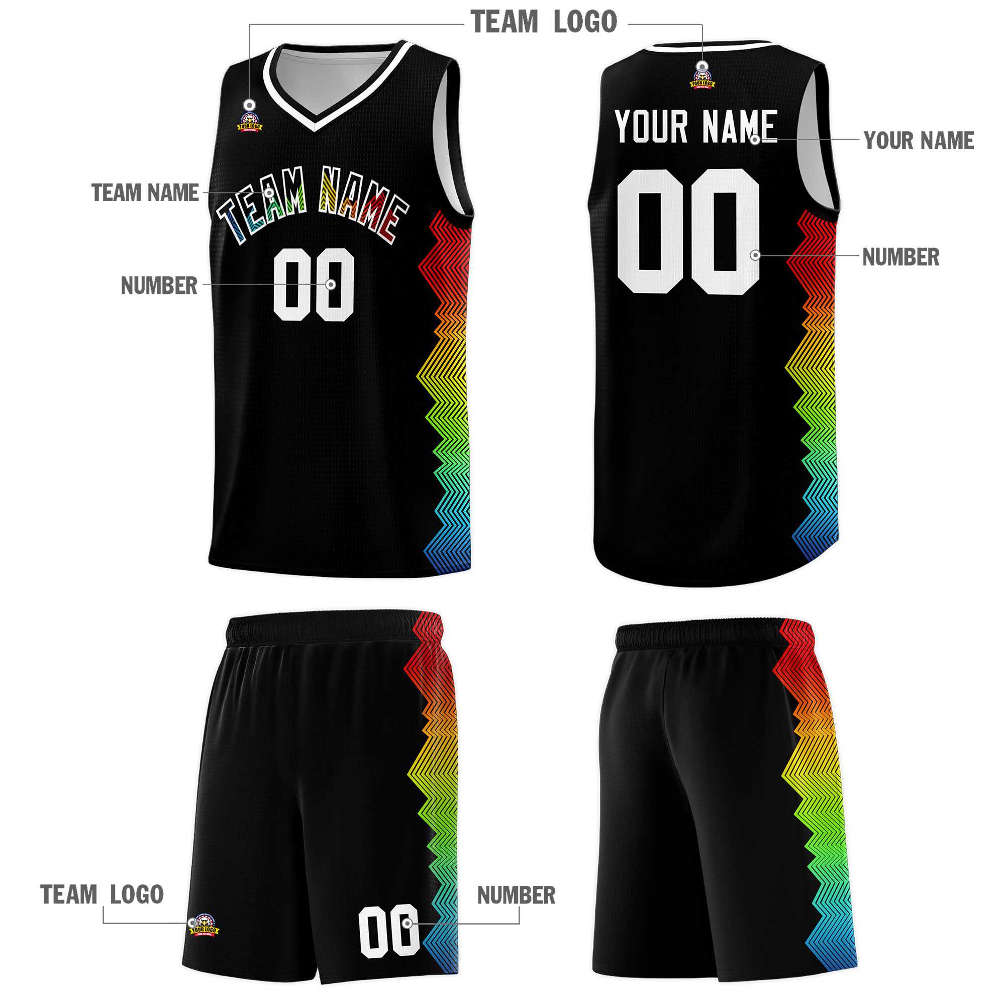 Custom Black Denver Nuggets Rainbow Side Sports Uniform Basketball Jersey