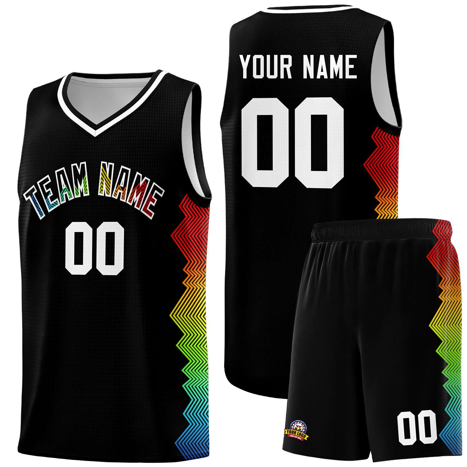 Custom Black Denver Nuggets Rainbow Side Sports Uniform Basketball Jersey