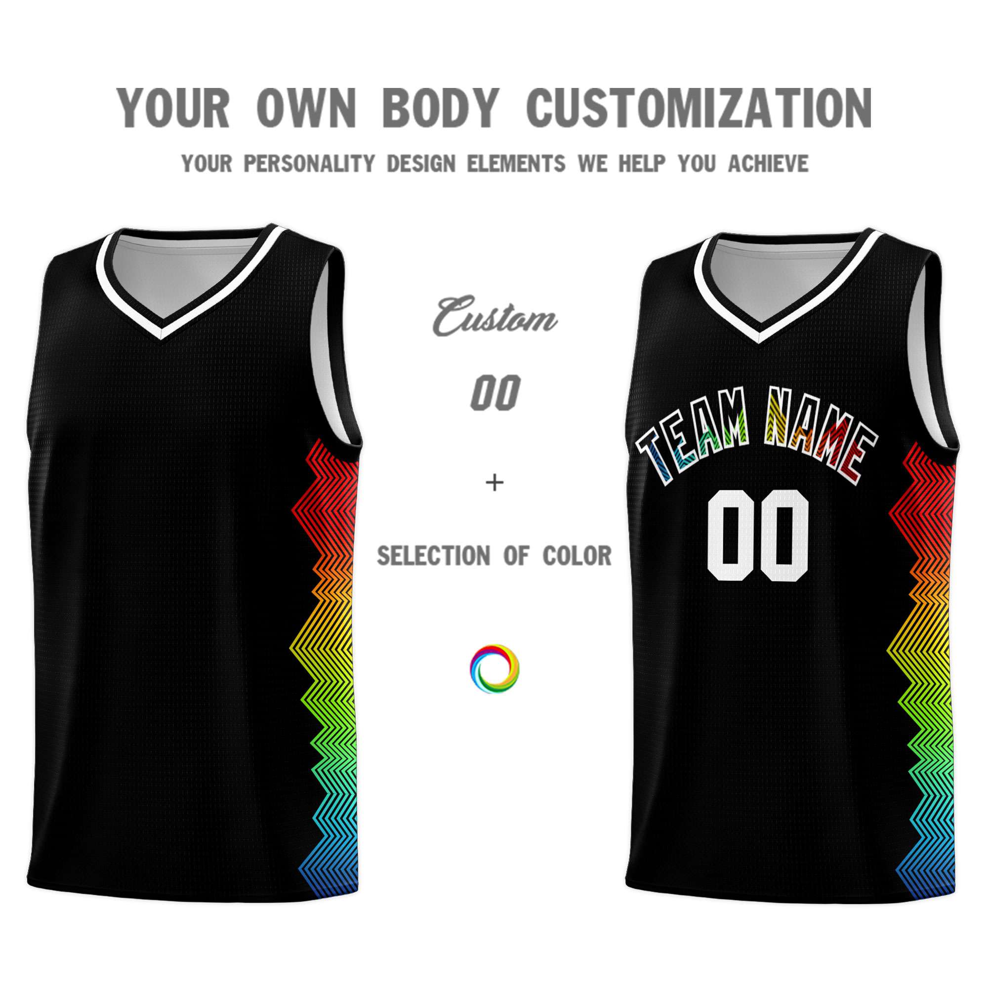 Custom Black Denver Nuggets Rainbow Side Sports Uniform Basketball Jersey