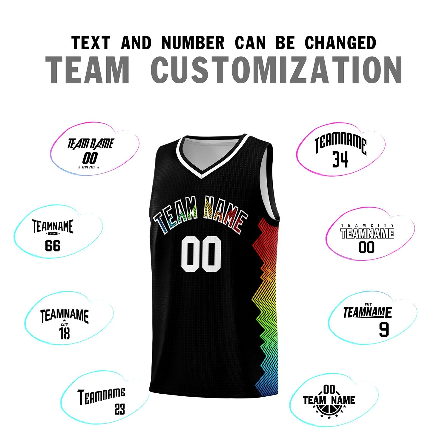 Custom Black Denver Nuggets Rainbow Side Sports Uniform Basketball Jersey