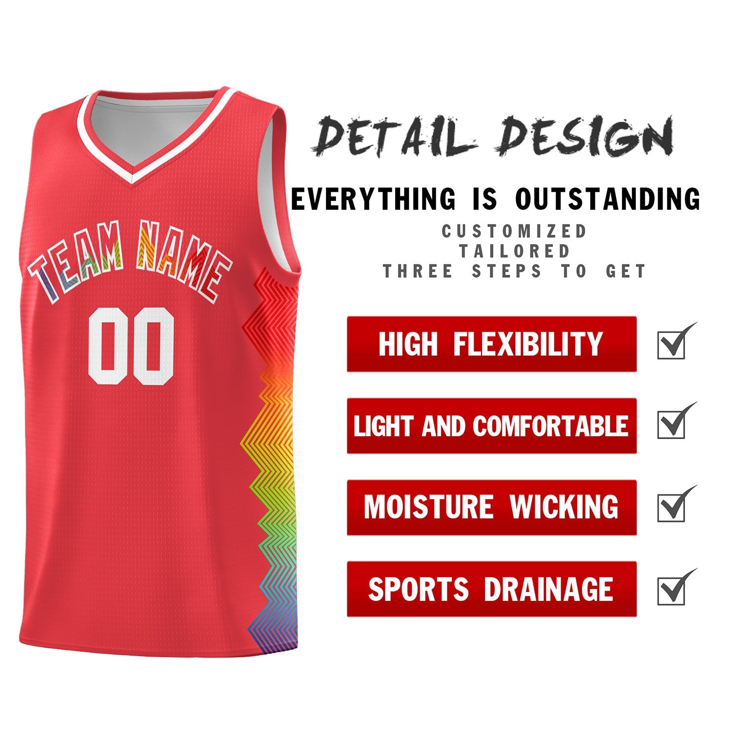 Custom Light Red Denver Nuggets Rainbow Side Sports Uniform Basketball Jersey