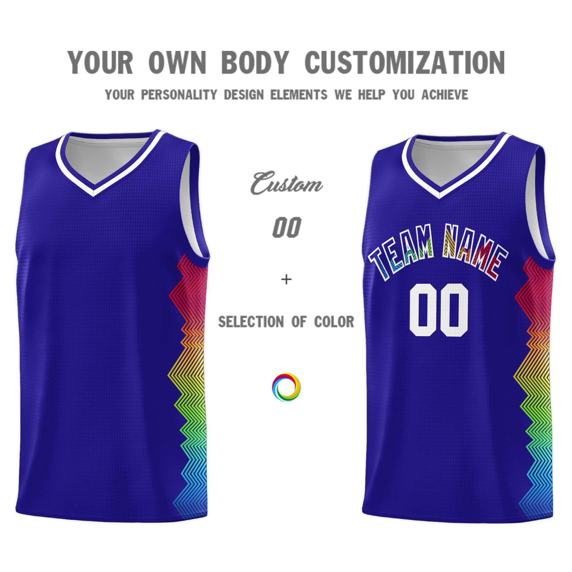 Custom Royal Denver Nuggets Rainbow Side Sports Uniform Basketball Jersey