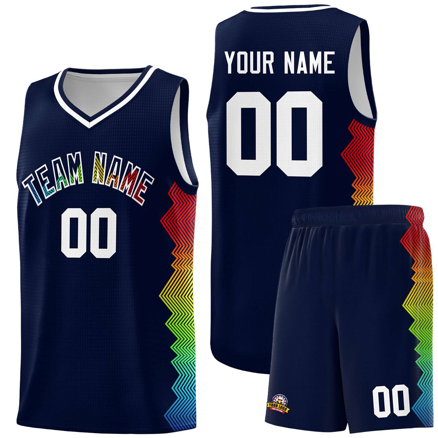 Custom Navy Denver Nuggets Rainbow Side Sports Uniform Basketball Jersey