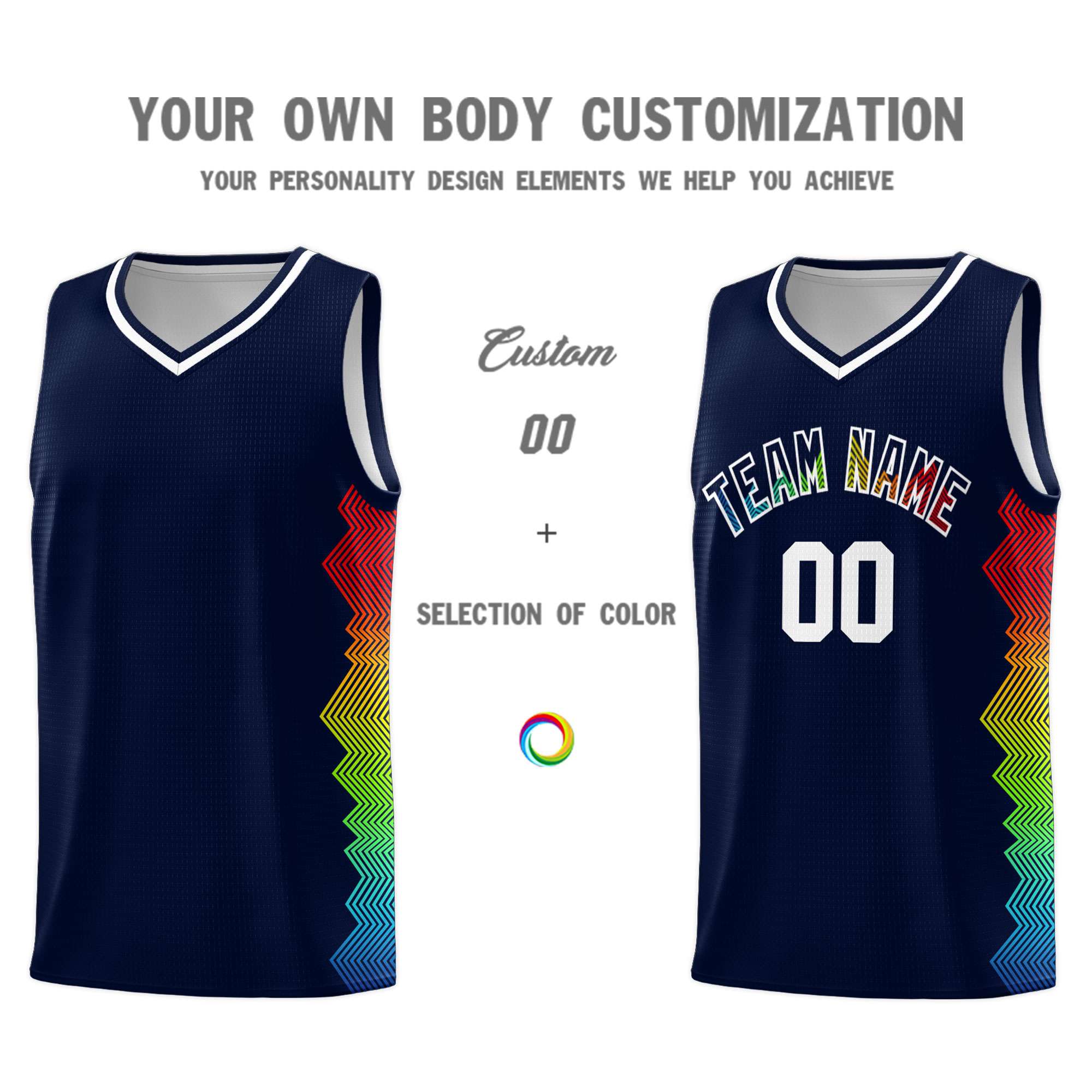 Custom Navy Denver Nuggets Rainbow Side Sports Uniform Basketball Jersey