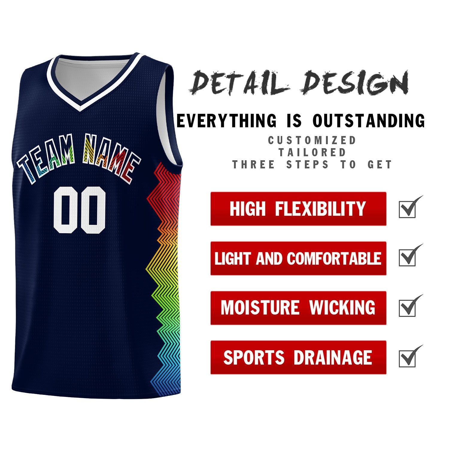 Custom Navy Denver Nuggets Rainbow Side Sports Uniform Basketball Jersey