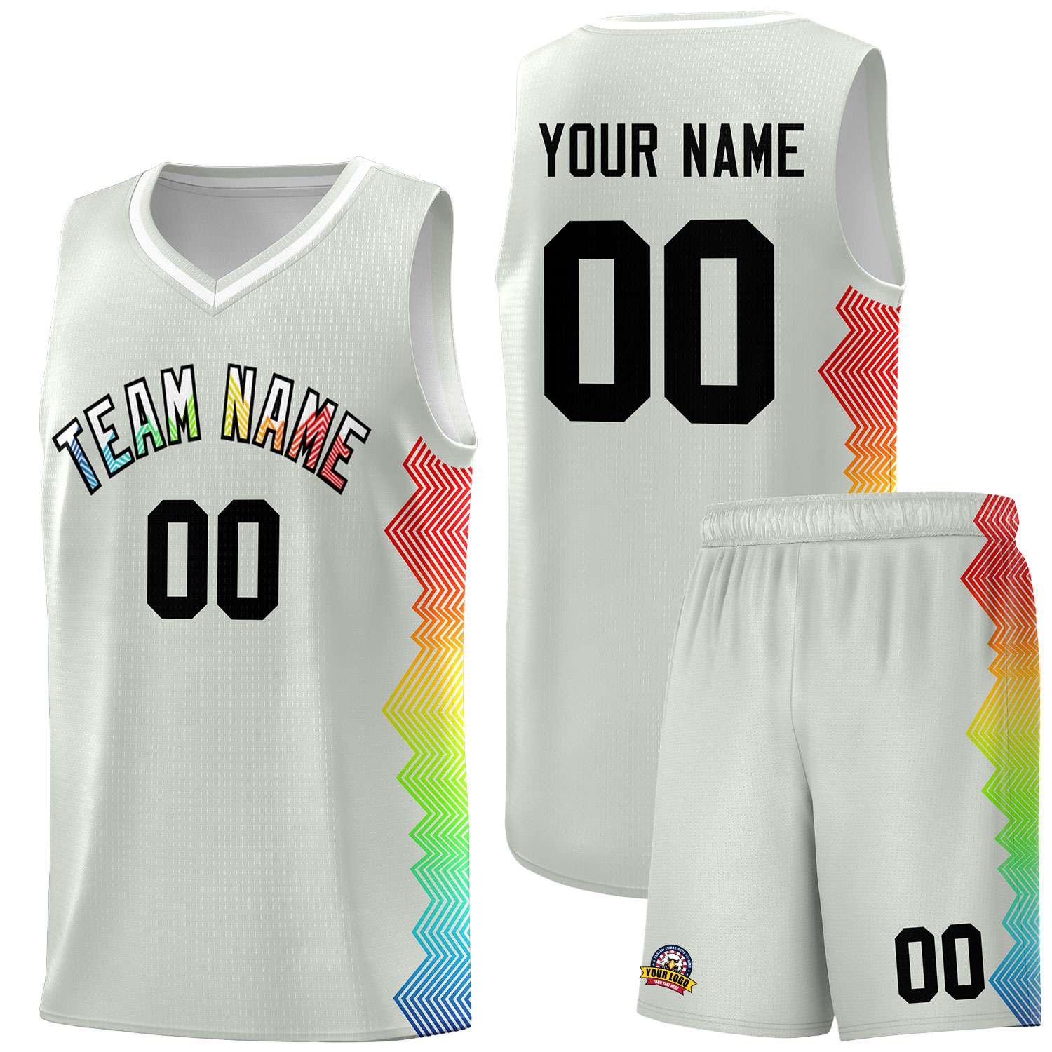 Custom Gray Denver Nuggets Rainbow Side Sports Uniform Basketball Jersey