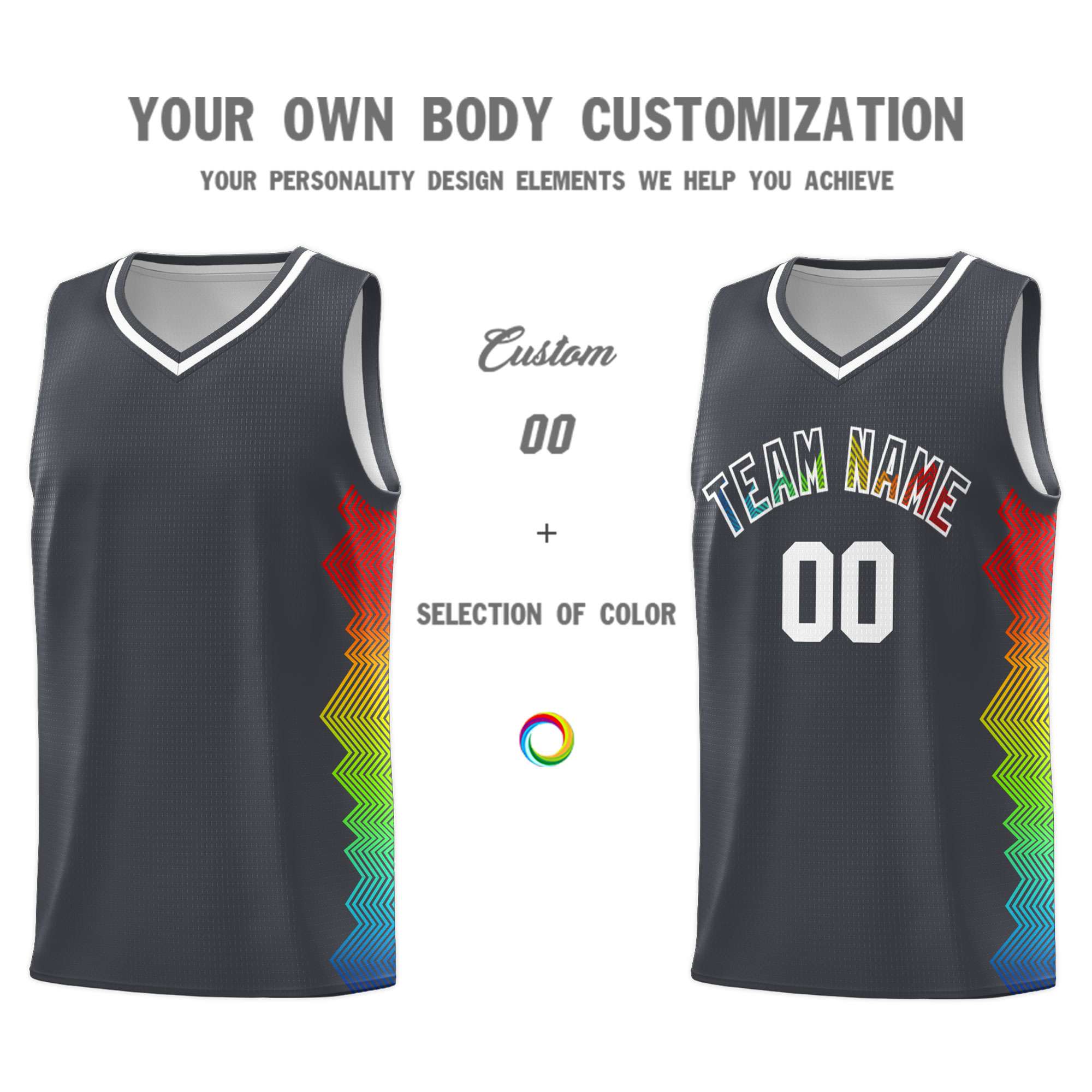 Custom Dark Gray Denver Nuggets Rainbow Side Sports Uniform Basketball Jersey